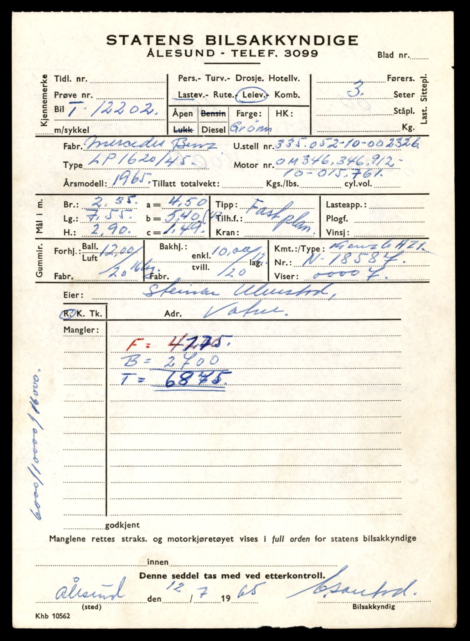 Møre og Romsdal vegkontor - Ålesund trafikkstasjon, AV/SAT-A-4099/F/Fe/L0033: Registreringskort for kjøretøy T 12151 - T 12474, 1927-1998, s. 1271