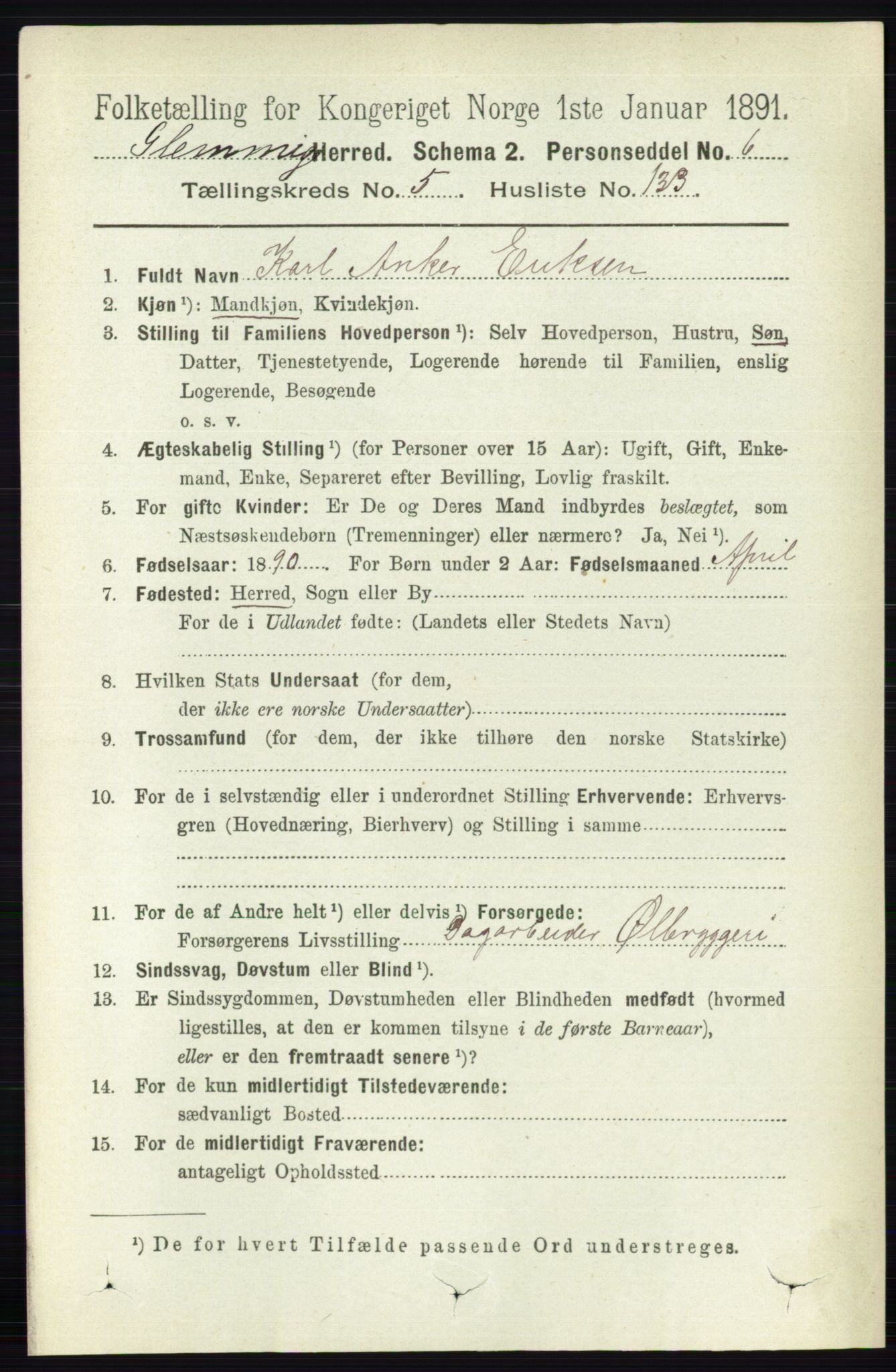 RA, Folketelling 1891 for 0132 Glemmen herred, 1891, s. 7160