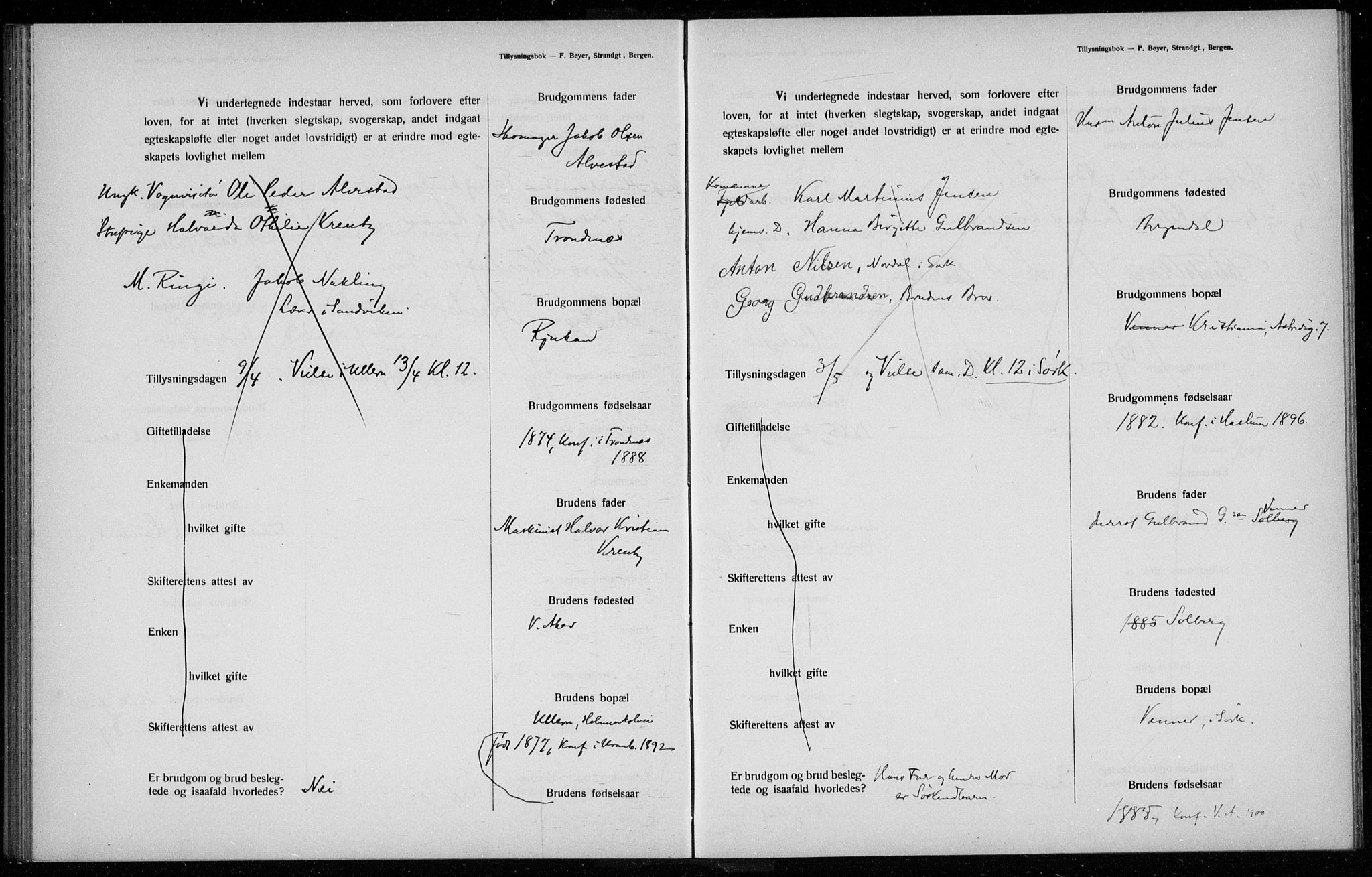 Ullern prestekontor Kirkebøker, AV/SAO-A-10740/H/L0001: Lysningsprotokoll nr. 1, 1911-1916