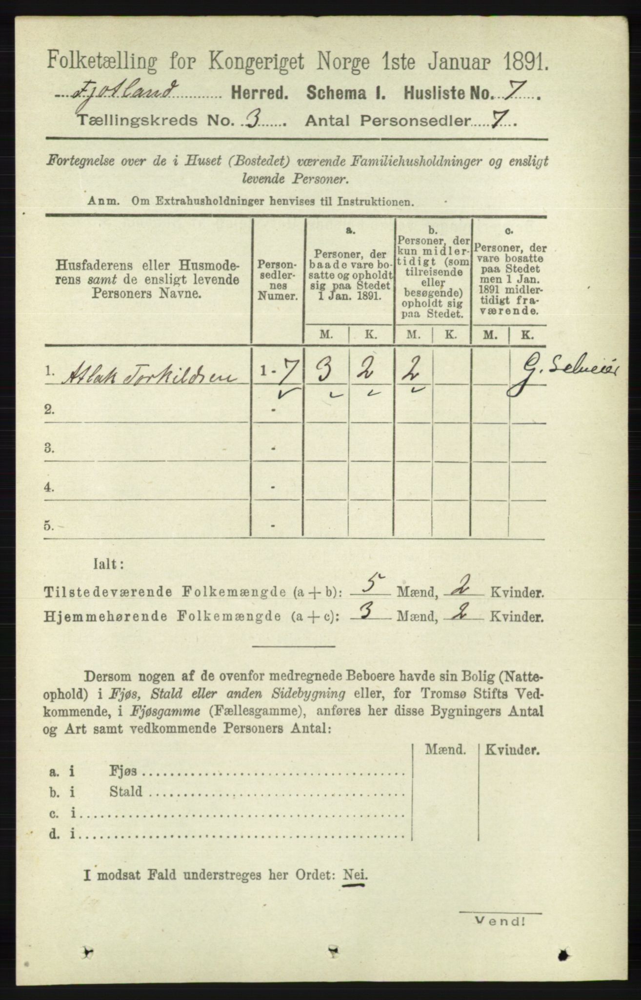 RA, Folketelling 1891 for 1036 Fjotland herred, 1891, s. 378