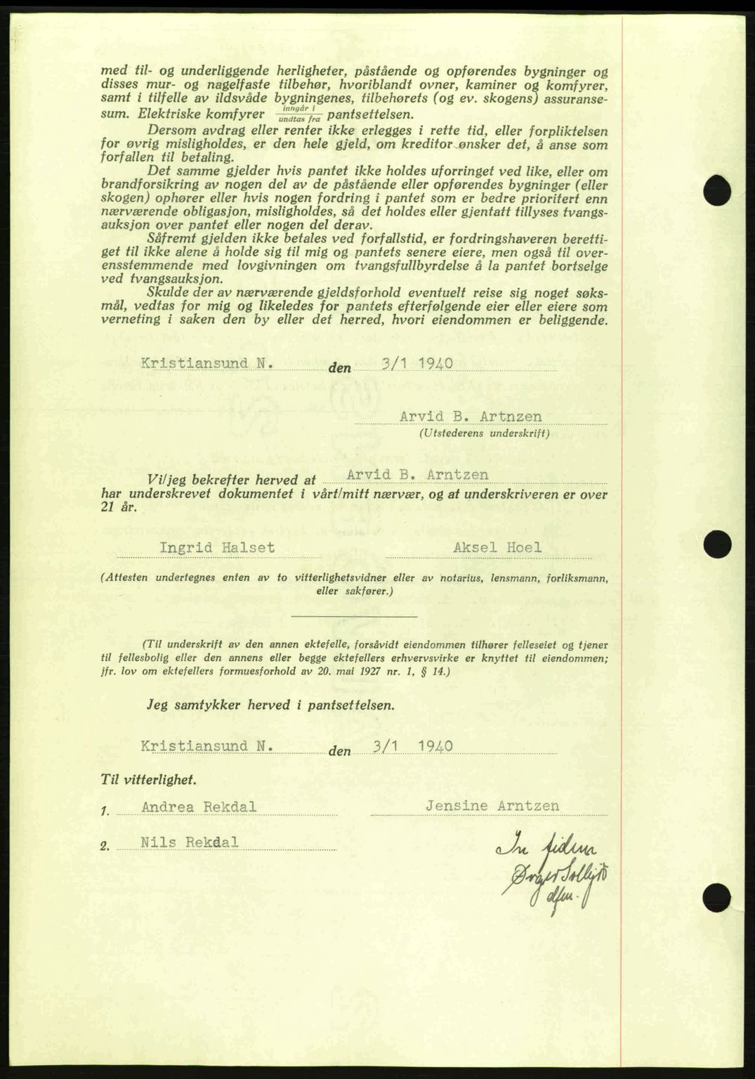 Kristiansund byfogd, AV/SAT-A-4587/A/27: Pantebok nr. 33, 1939-1941, Dagboknr: 15/1940