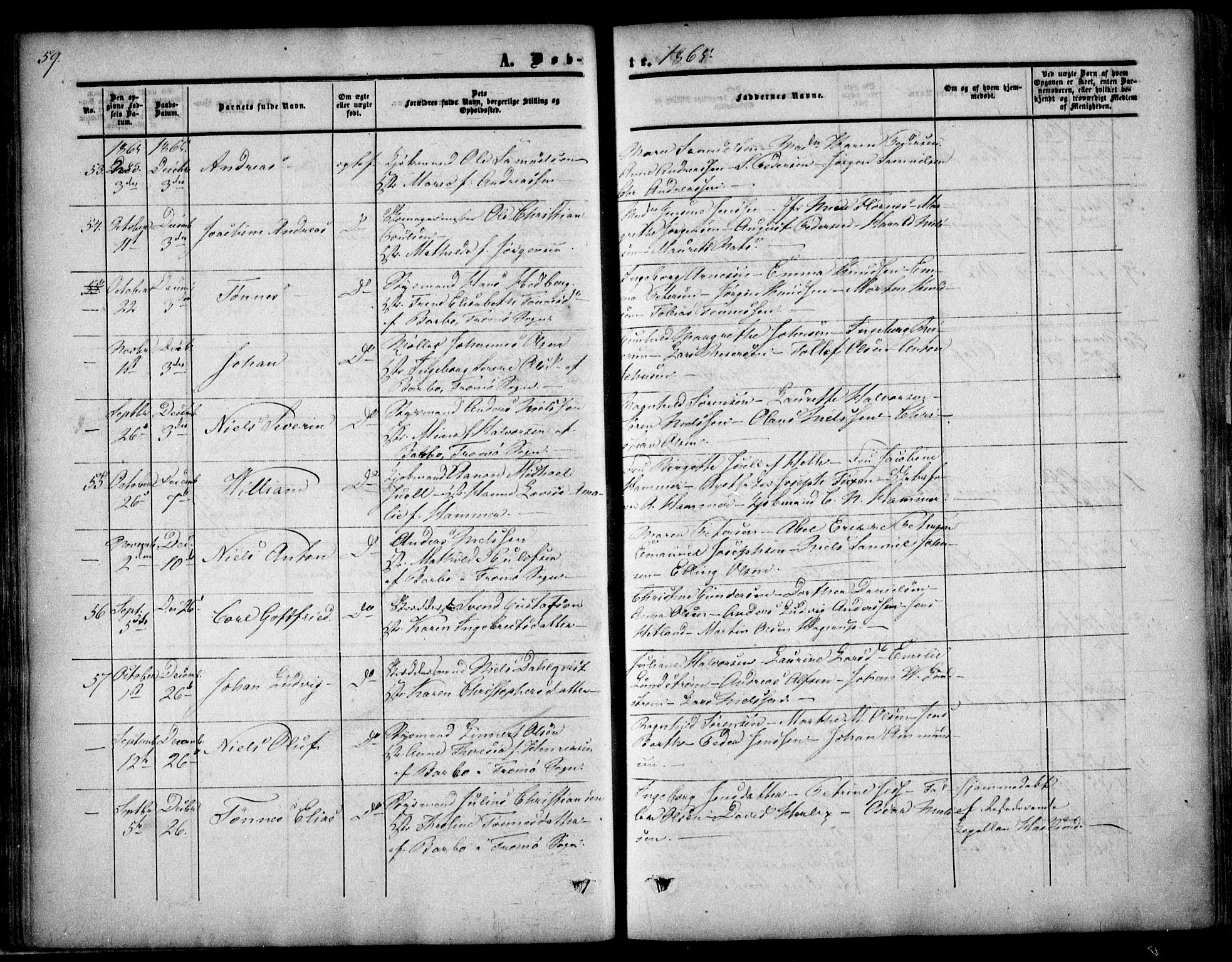 Arendal sokneprestkontor, Trefoldighet, AV/SAK-1111-0040/F/Fa/L0006: Ministerialbok nr. A 6, 1855-1868, s. 59