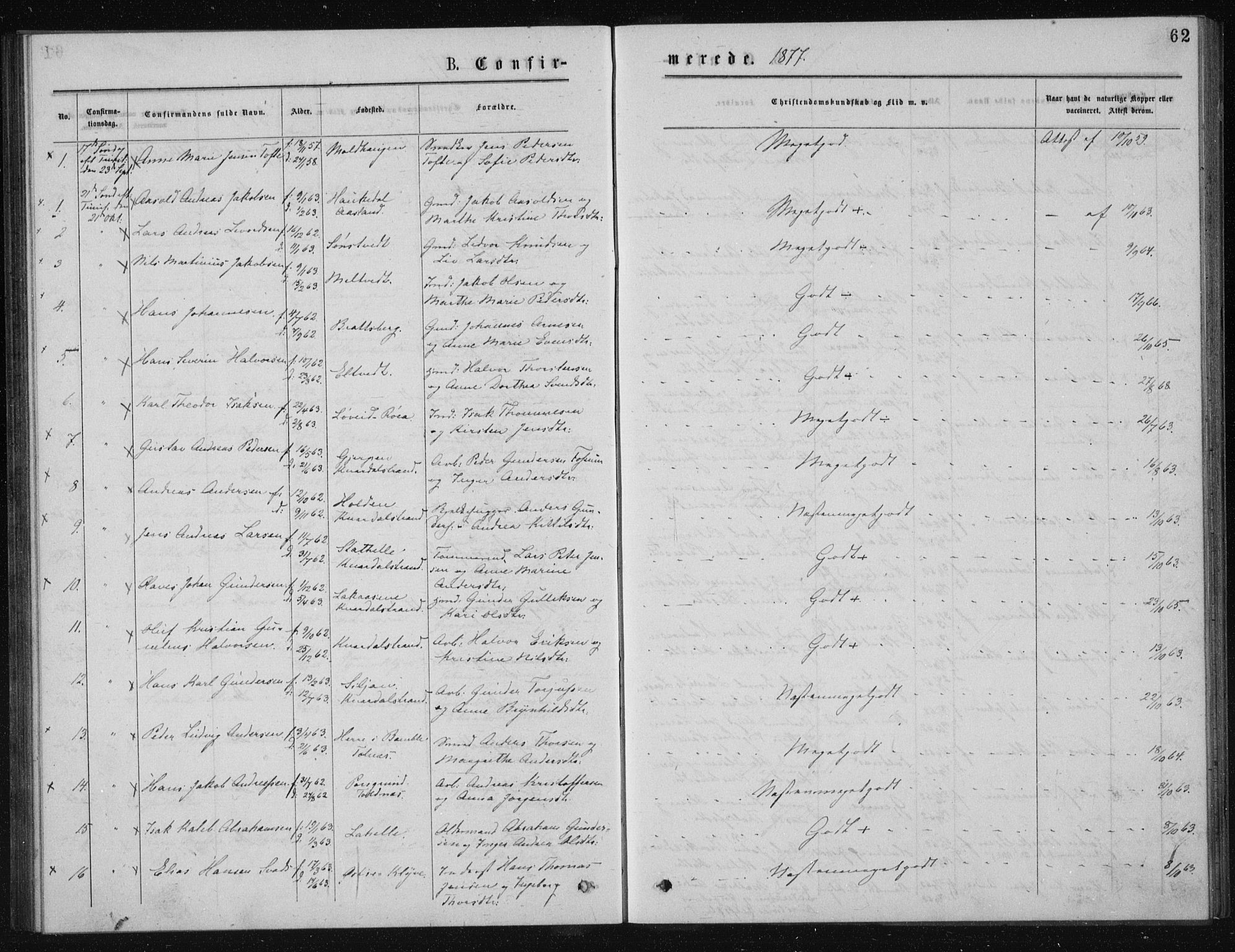 Solum kirkebøker, AV/SAKO-A-306/G/Ga/L0005: Klokkerbok nr. I 5, 1877-1881, s. 62