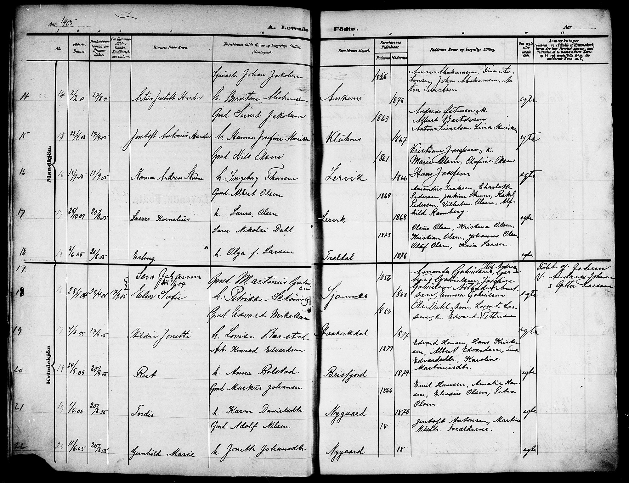 Ministerialprotokoller, klokkerbøker og fødselsregistre - Nordland, AV/SAT-A-1459/866/L0954: Klokkerbok nr. 866C03, 1905-1923