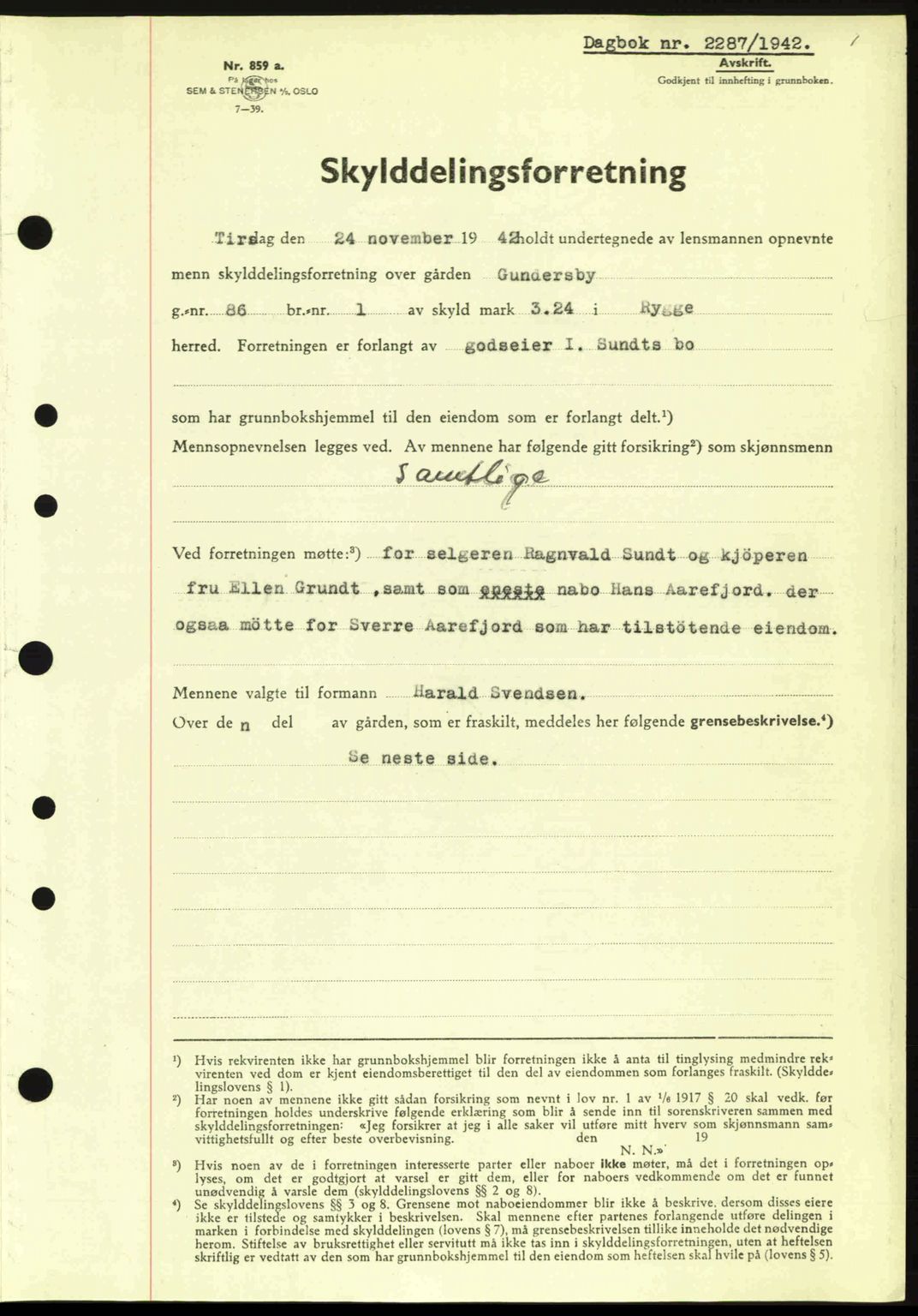 Moss sorenskriveri, SAO/A-10168: Pantebok nr. A10, 1942-1943, Dagboknr: 2287/1942