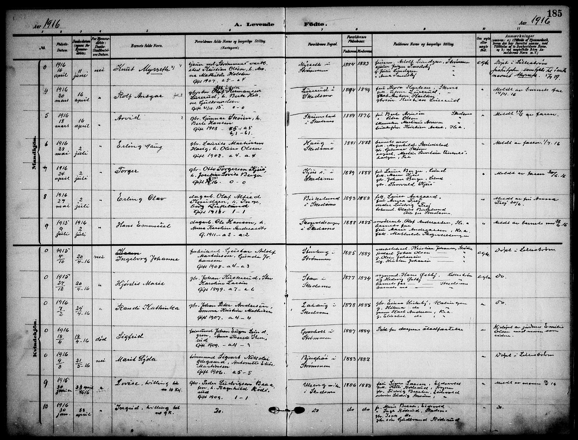 Skedsmo prestekontor Kirkebøker, AV/SAO-A-10033a/F/Fa/L0015: Ministerialbok nr. I 15, 1902-1917, s. 185