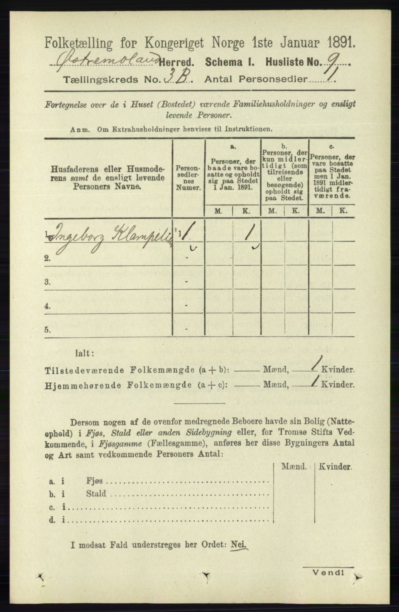 RA, Folketelling 1891 for 0918 Austre Moland herred, 1891, s. 1720