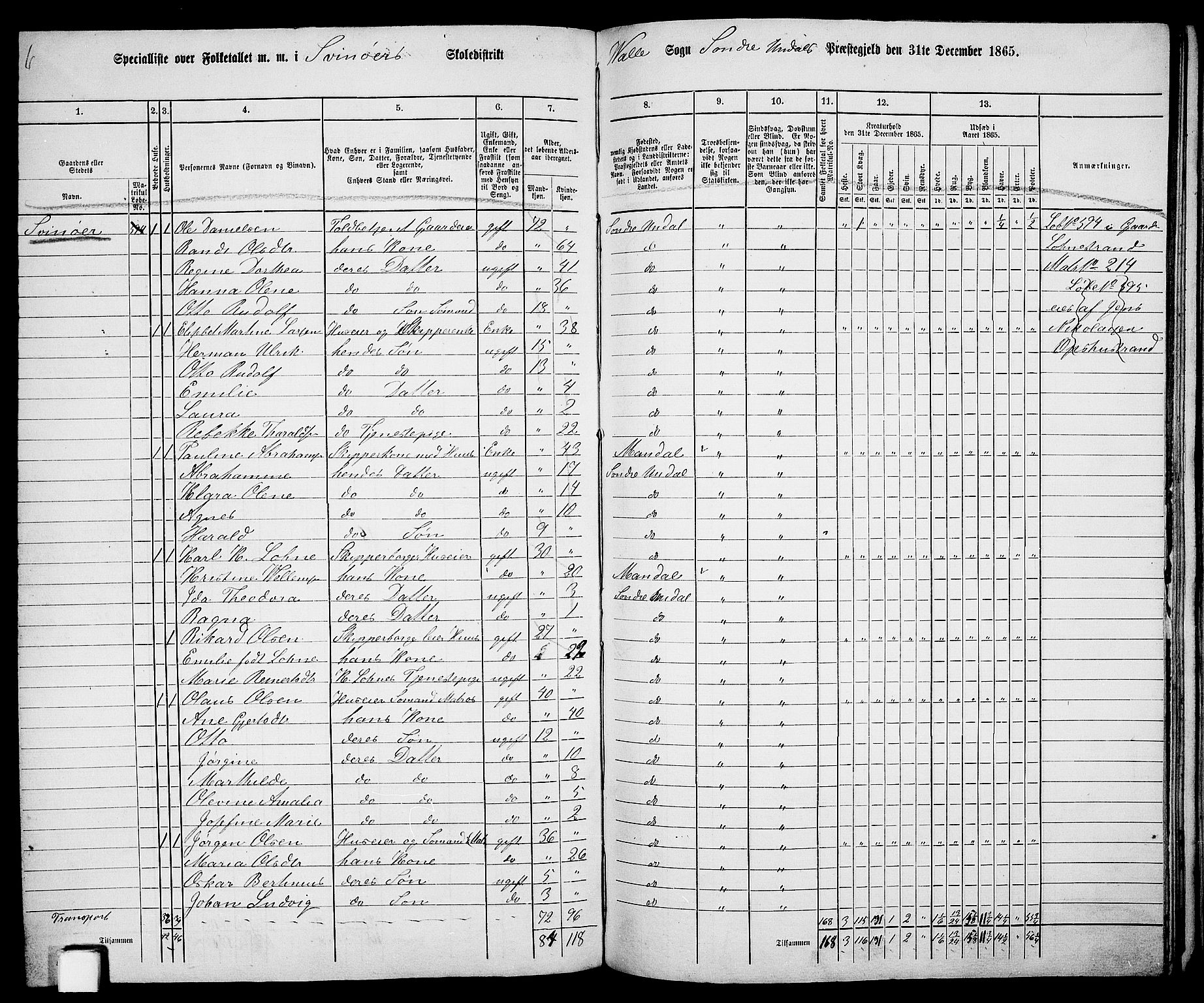 RA, Folketelling 1865 for 1029P Sør-Audnedal prestegjeld, 1865, s. 131