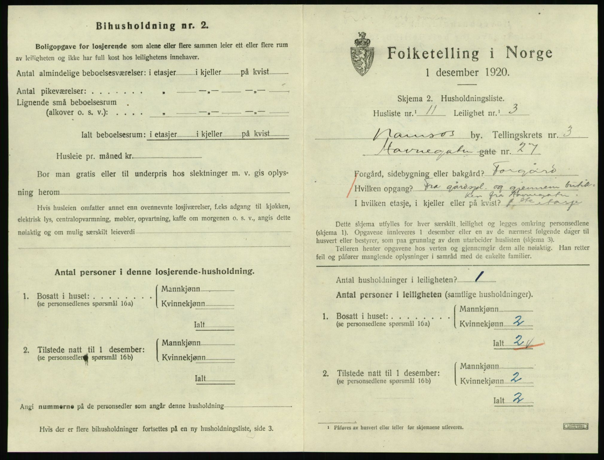 SAT, Folketelling 1920 for 1703 Namsos ladested, 1920, s. 1167