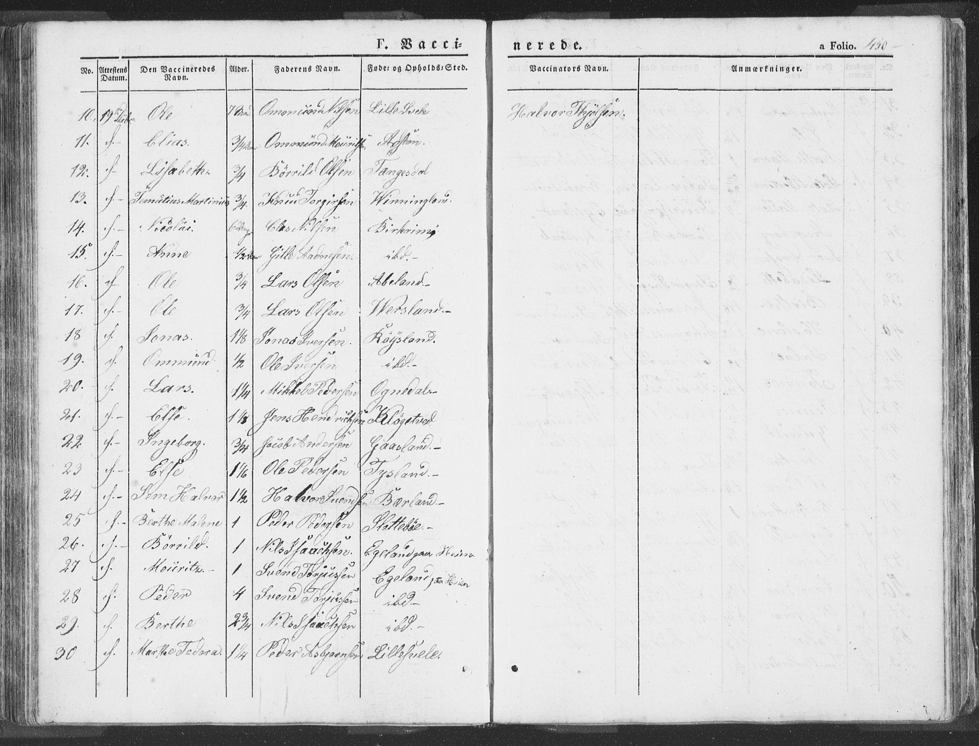 Helleland sokneprestkontor, SAST/A-101810: Ministerialbok nr. A 6.2, 1834-1863, s. 450