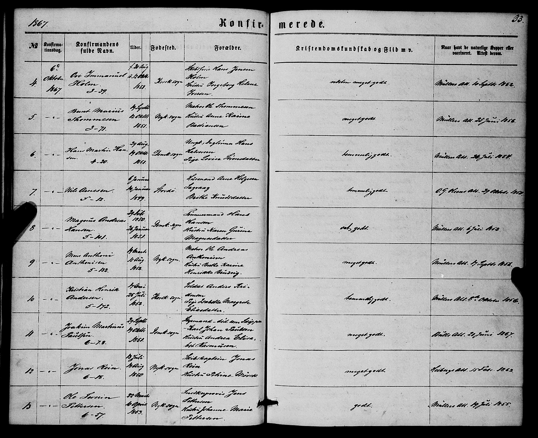 Nykirken Sokneprestembete, SAB/A-77101/H/Haa/L0024: Ministerialbok nr. C 3, 1864-1870, s. 33