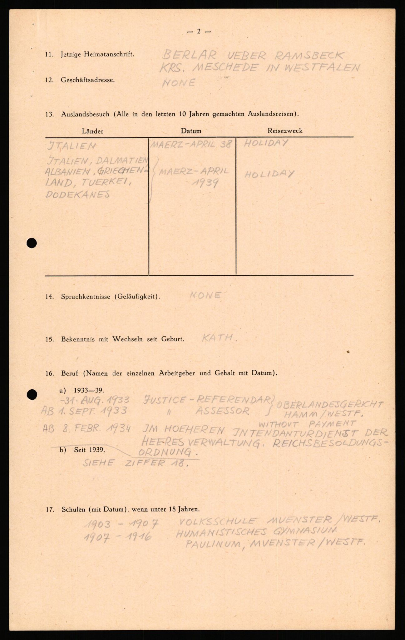 Forsvaret, Forsvarets overkommando II, AV/RA-RAFA-3915/D/Db/L0032: CI Questionaires. Tyske okkupasjonsstyrker i Norge. Tyskere., 1945-1946, s. 380