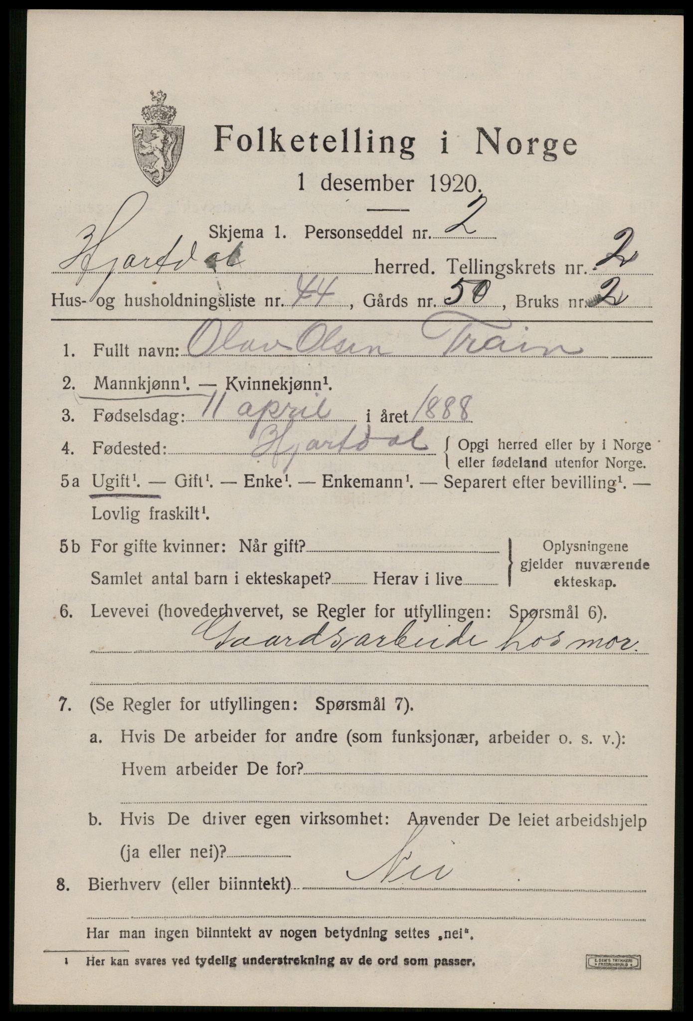 SAKO, Folketelling 1920 for 0827 Hjartdal herred, 1920, s. 2282