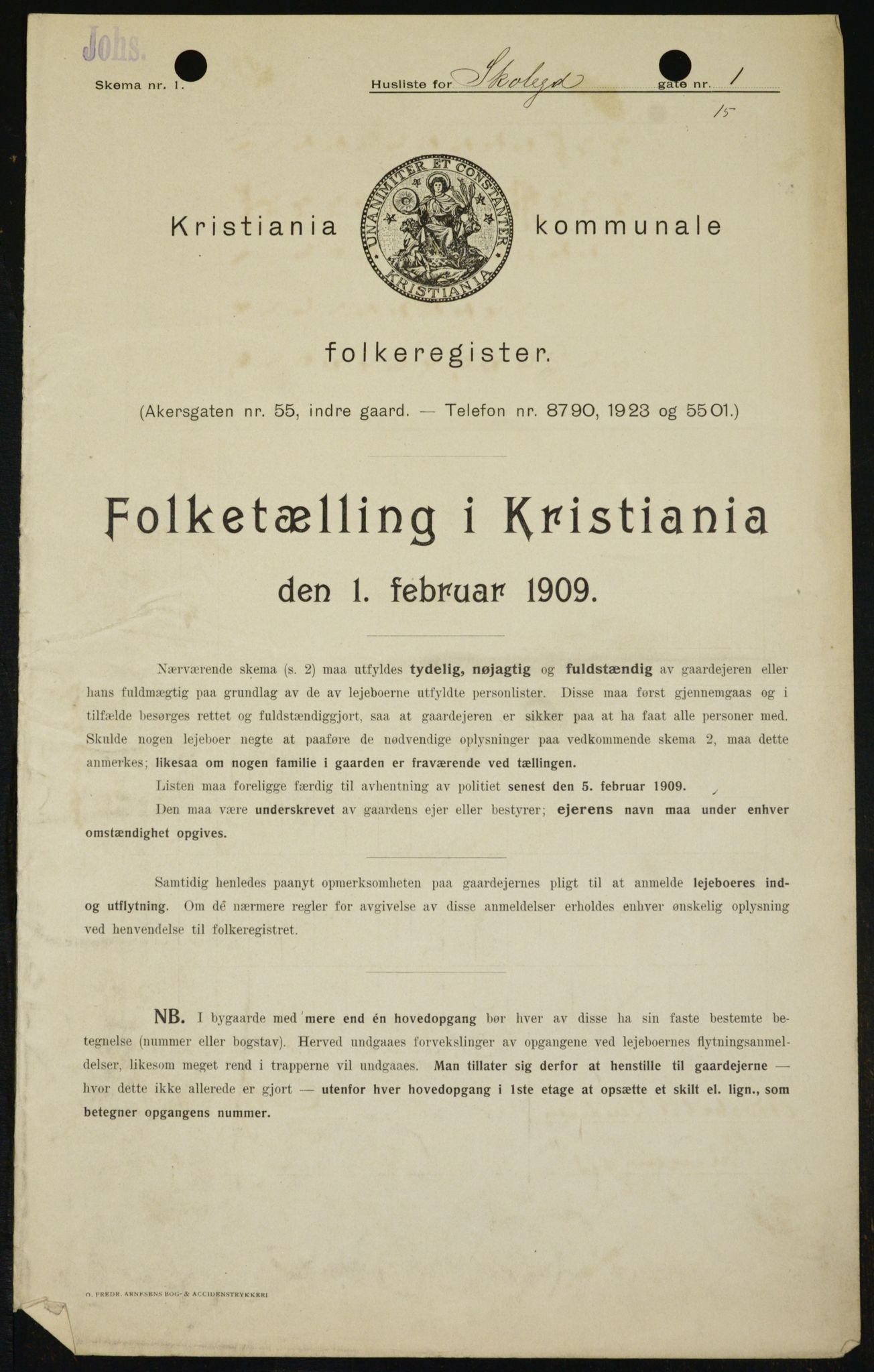OBA, Kommunal folketelling 1.2.1909 for Kristiania kjøpstad, 1909, s. 87212