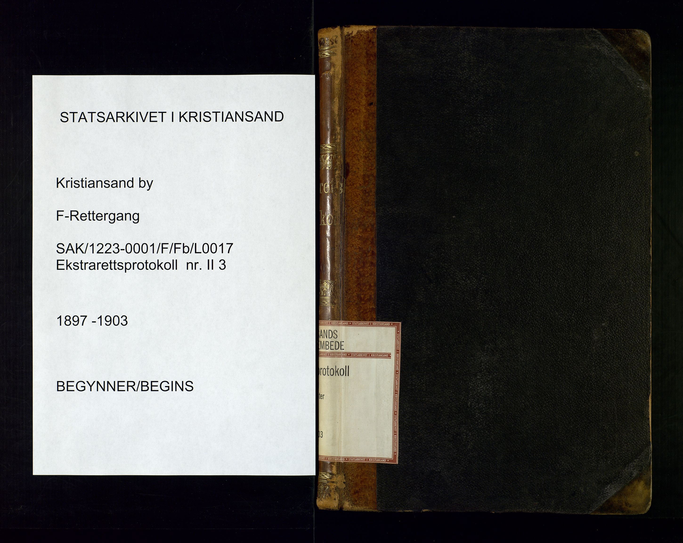 Kristiansand byrett, SAK/1223-0001/F/Fb/L0017: Ekstrarettsprotokoll nr. 3 serie II med register, 1897-1903