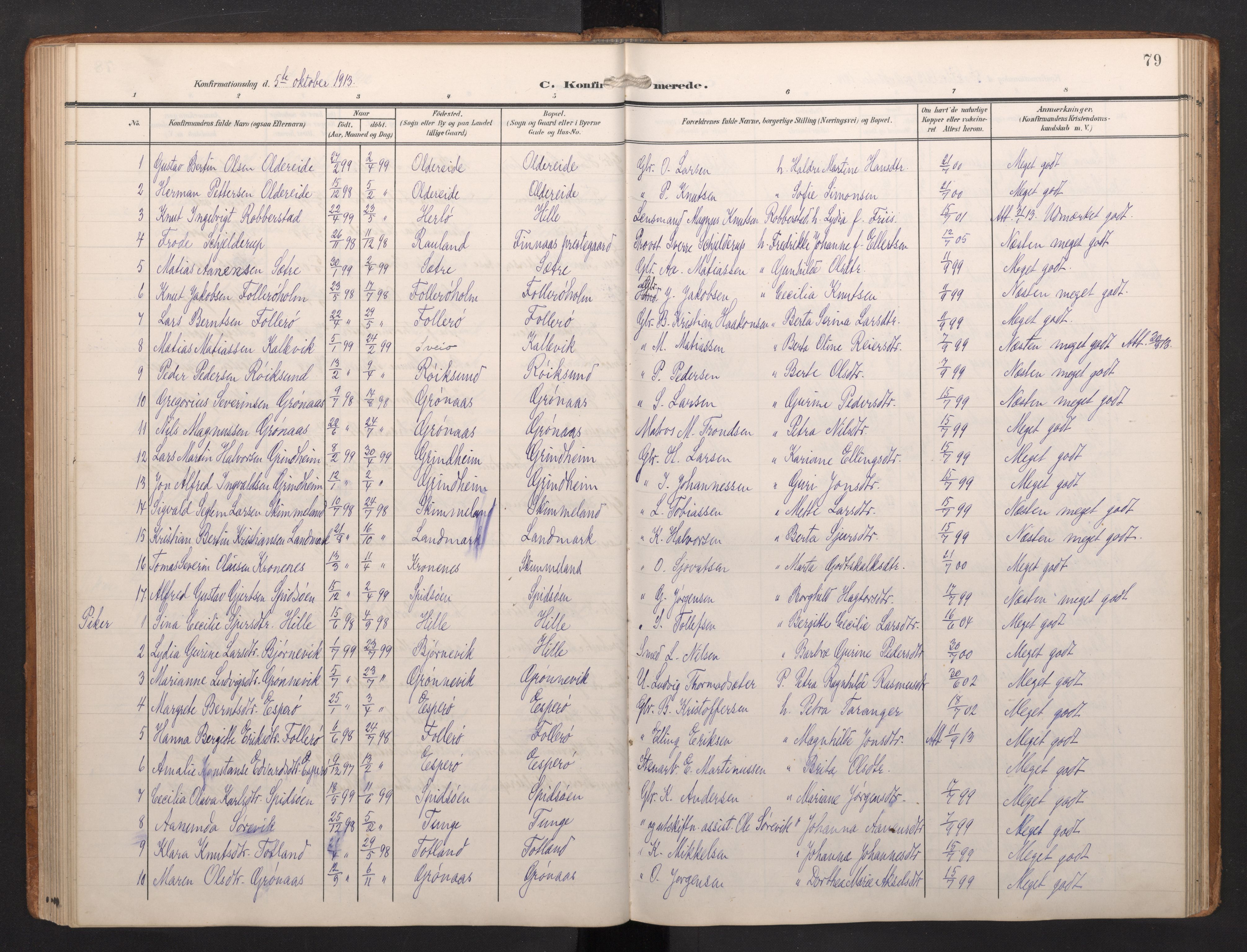 Finnås sokneprestembete, SAB/A-99925/H/Ha/Haa/Haab/L0003: Ministerialbok nr. B 3, 1907-1923, s. 79