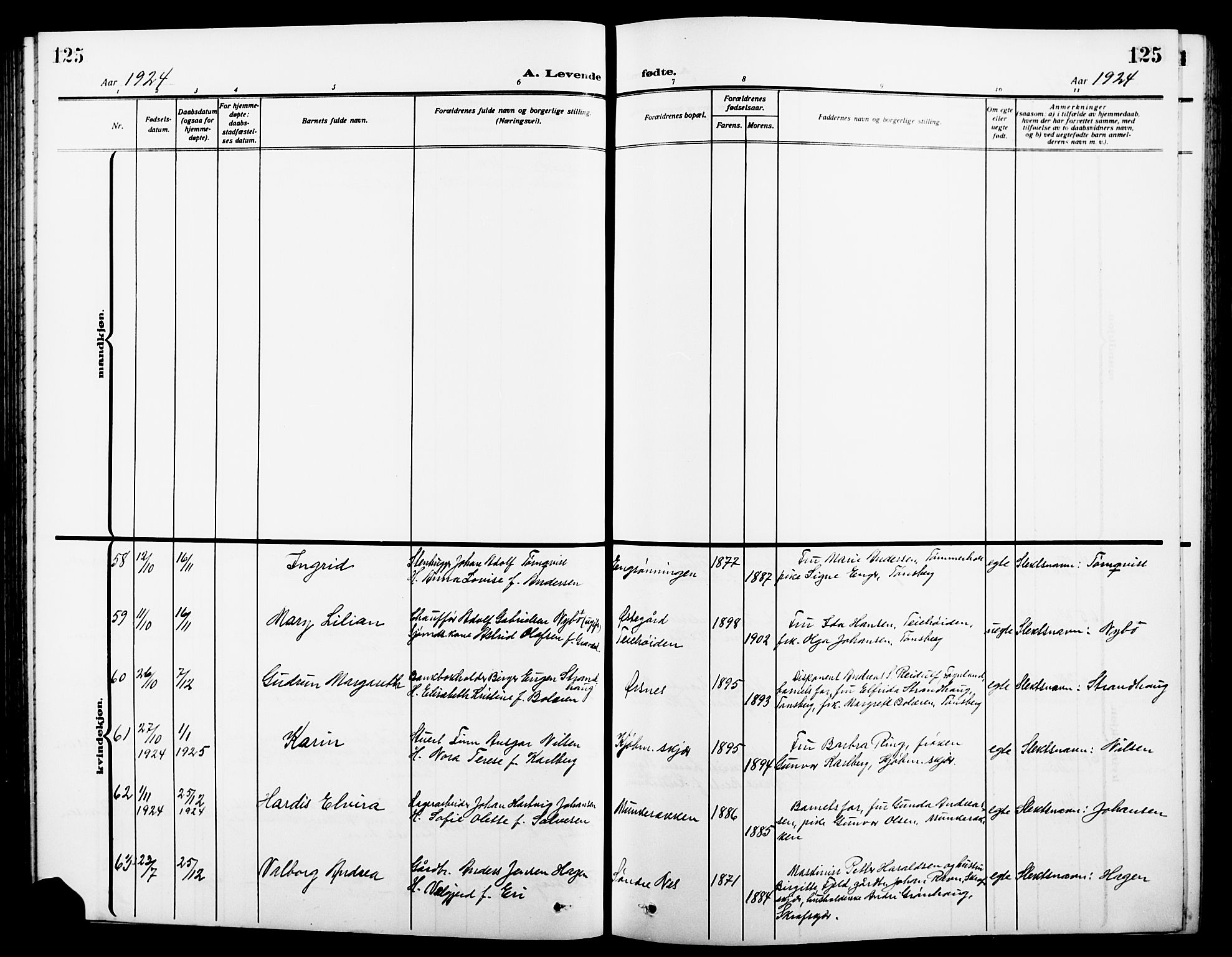 Nøtterøy kirkebøker, AV/SAKO-A-354/G/Ga/L0005: Klokkerbok nr. I 5, 1910-1924, s. 125