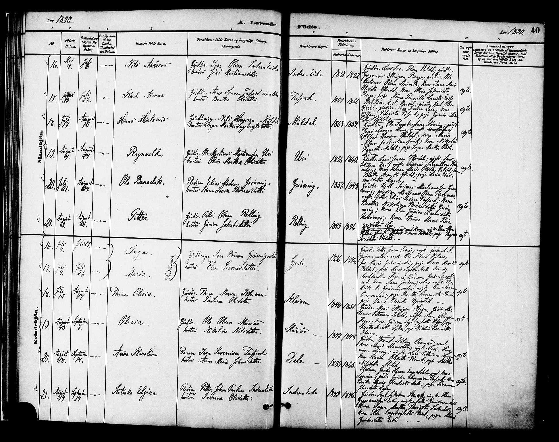 Ministerialprotokoller, klokkerbøker og fødselsregistre - Møre og Romsdal, AV/SAT-A-1454/519/L0255: Ministerialbok nr. 519A14, 1884-1908, s. 40