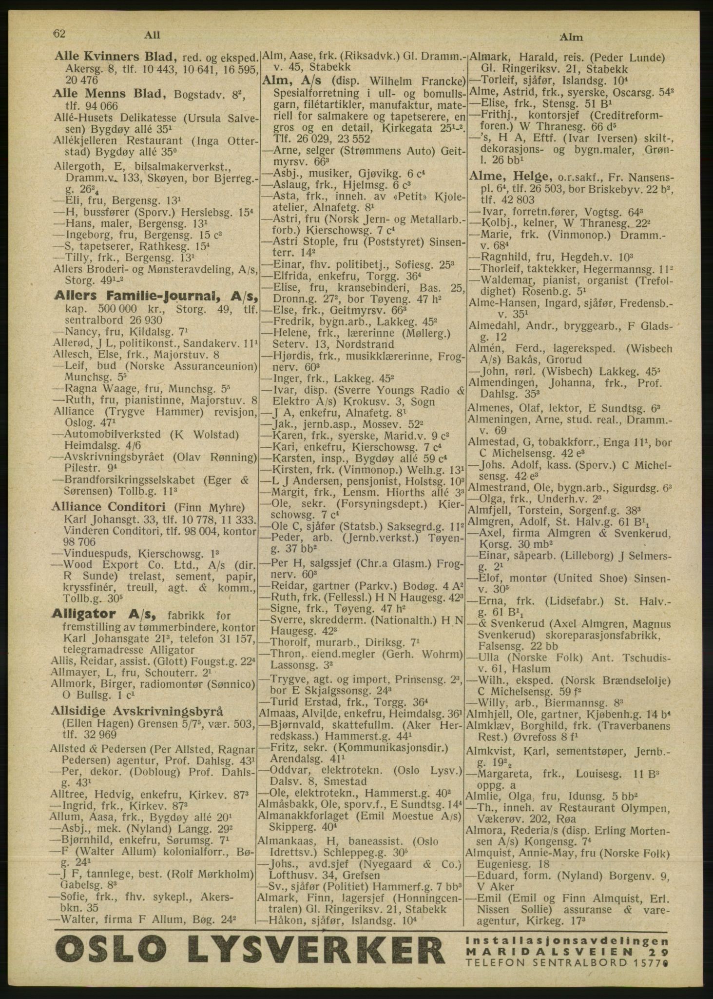 Kristiania/Oslo adressebok, PUBL/-, 1946, s. 62