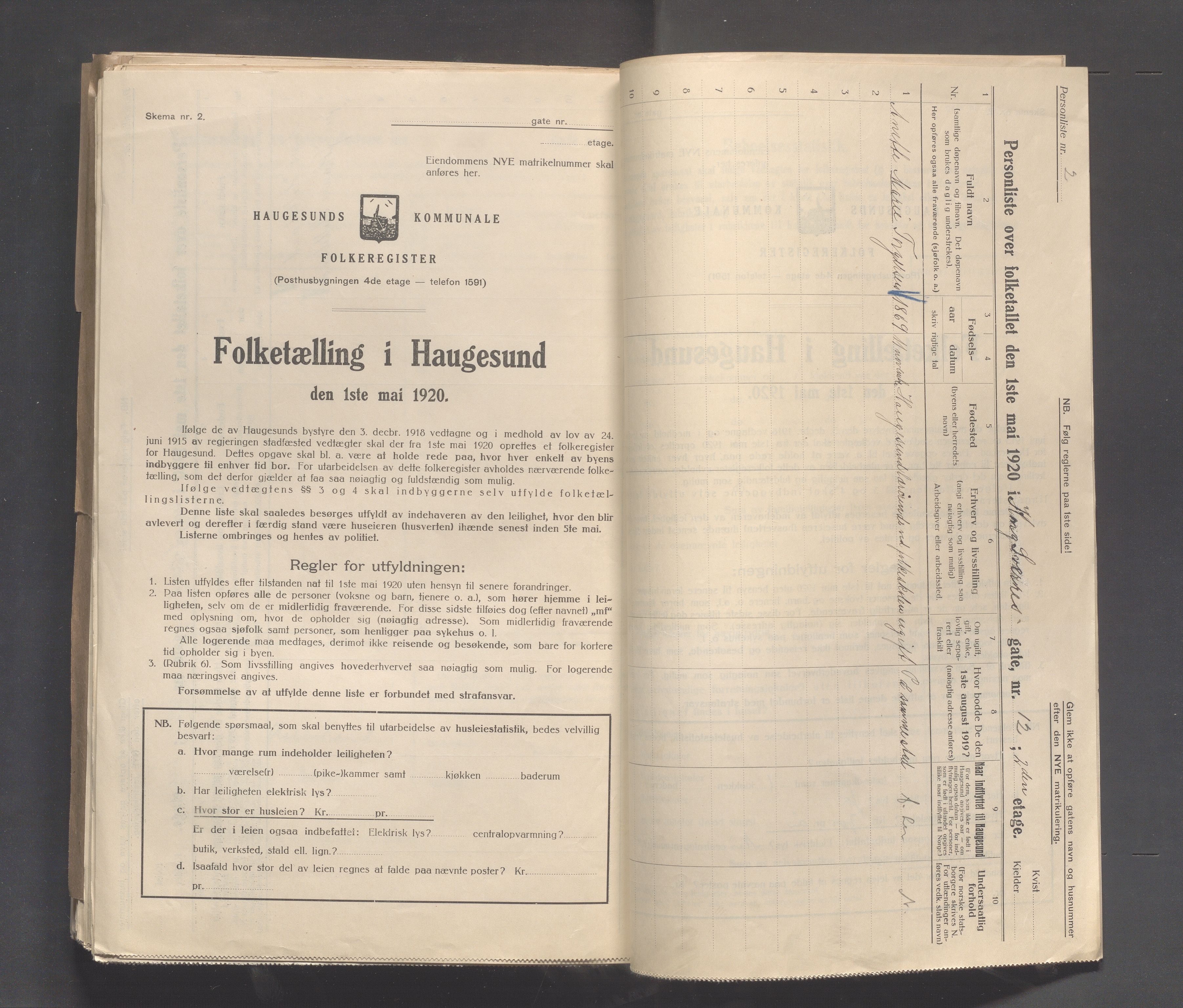 IKAR, Kommunal folketelling 1.5.1920 for Haugesund, 1920, s. 2837