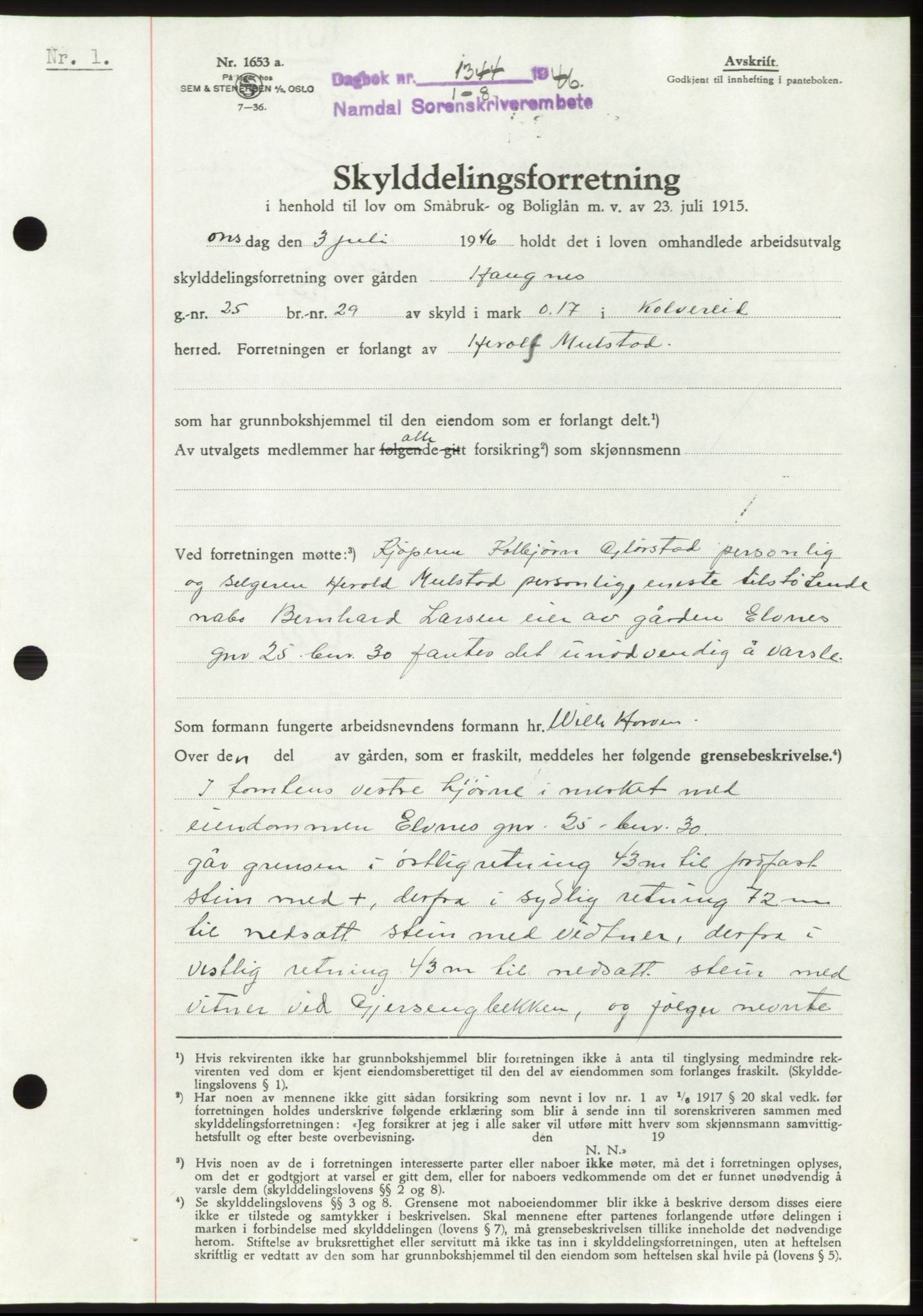 Namdal sorenskriveri, SAT/A-4133/1/2/2C: Pantebok nr. -, 1946-1946, Dagboknr: 1344/1946