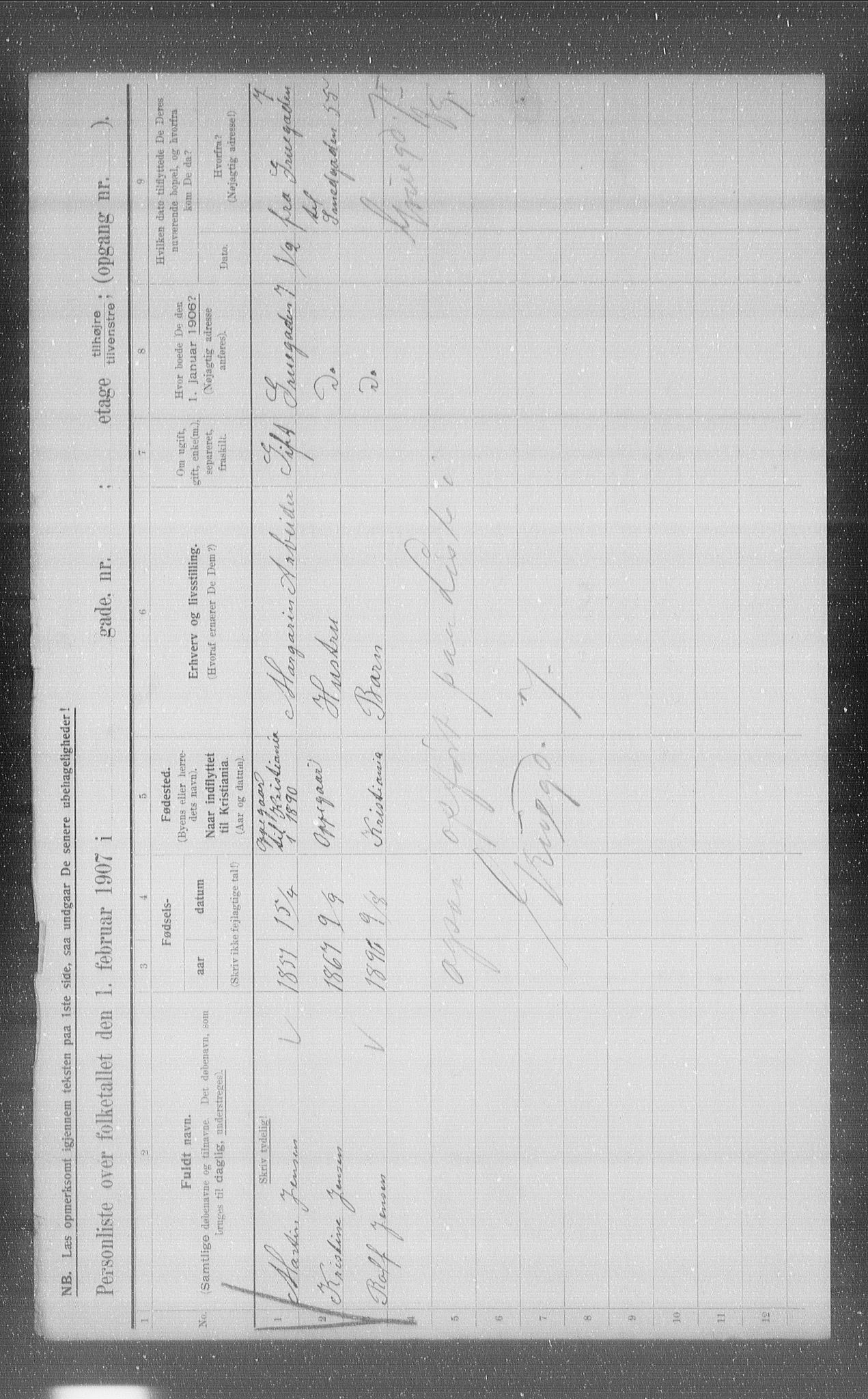 OBA, Kommunal folketelling 1.2.1907 for Kristiania kjøpstad, 1907, s. 49871