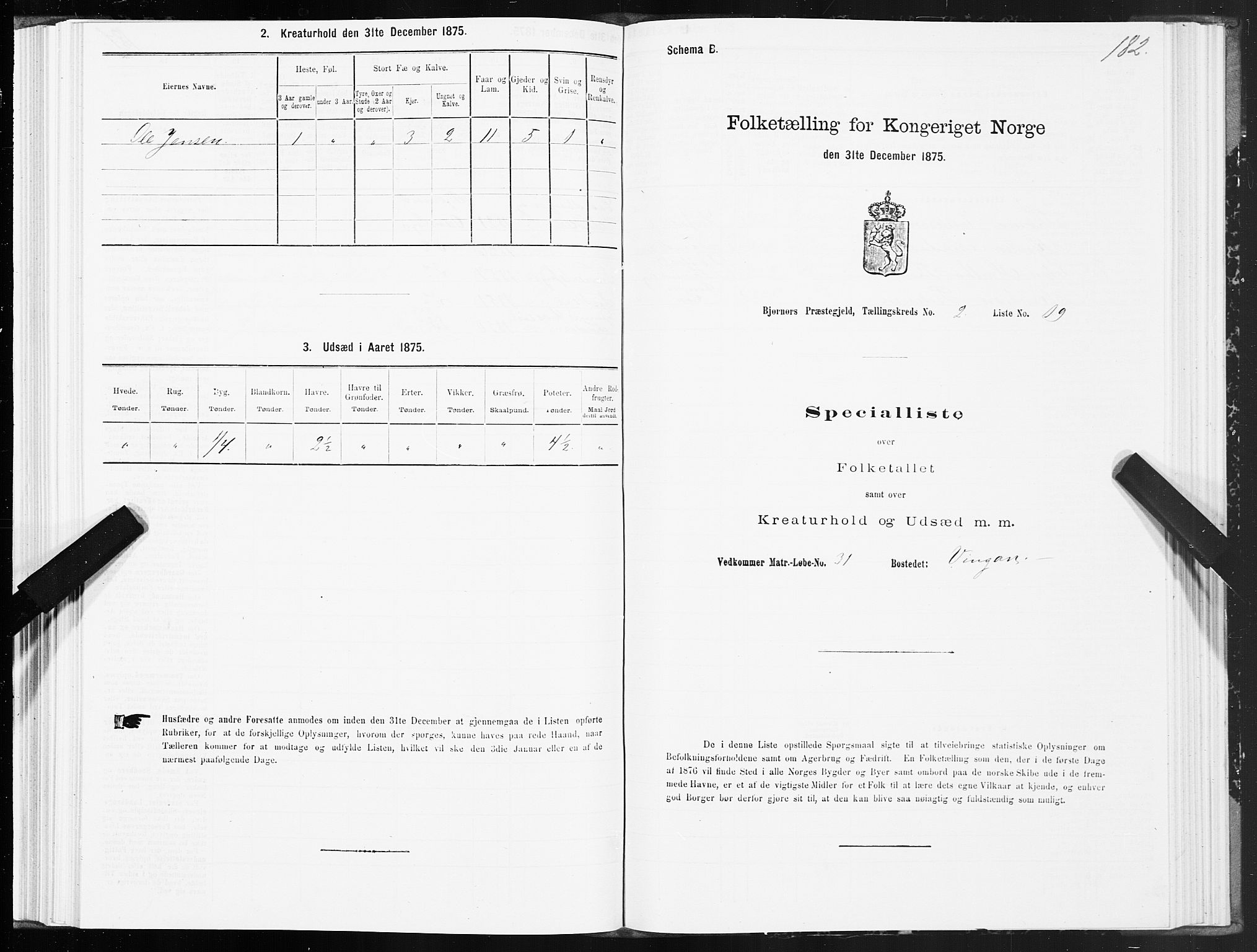 SAT, Folketelling 1875 for 1632P Bjørnør prestegjeld, 1875, s. 1182