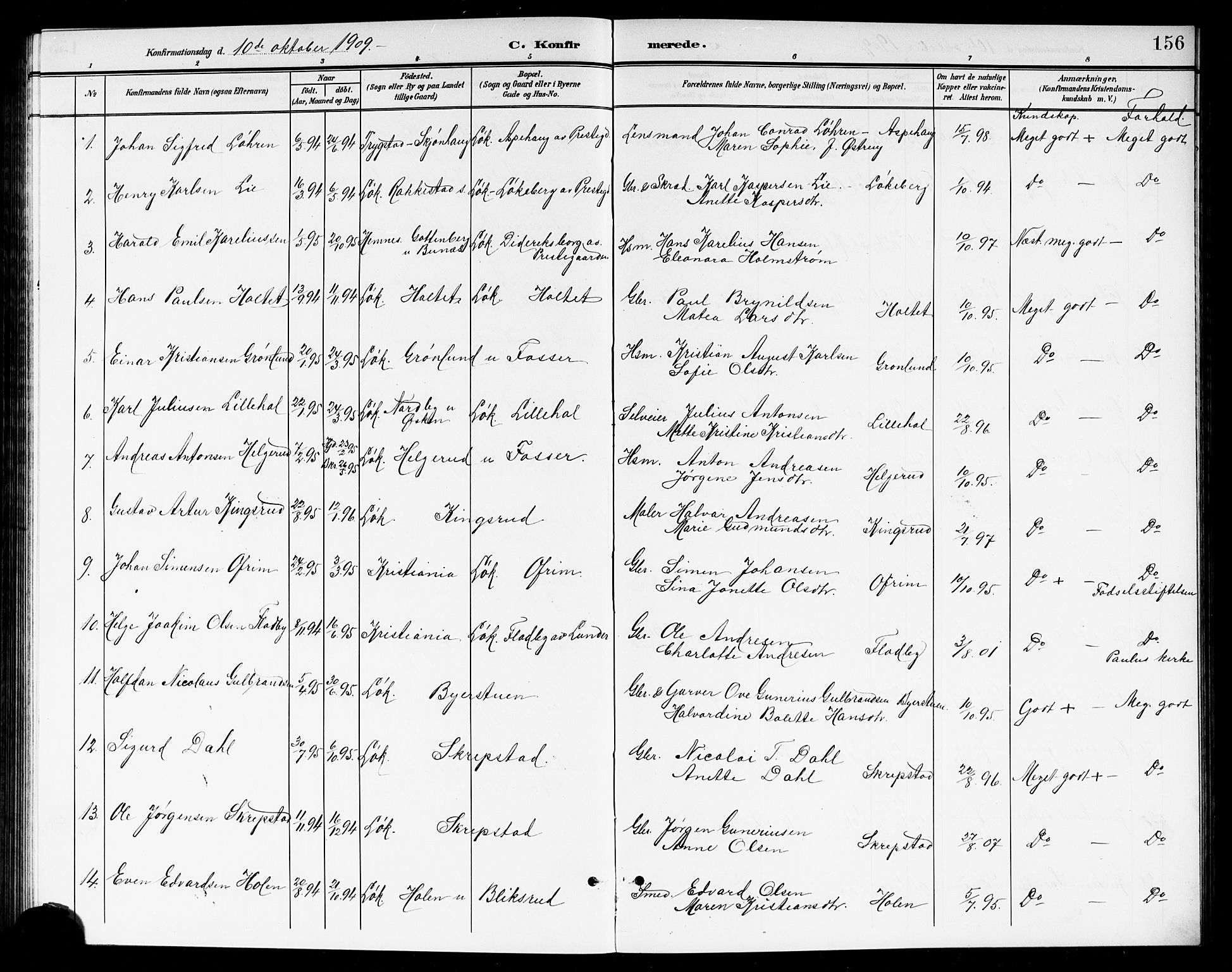 Høland prestekontor Kirkebøker, AV/SAO-A-10346a/G/Ga/L0007: Klokkerbok nr. I 7, 1902-1914, s. 156