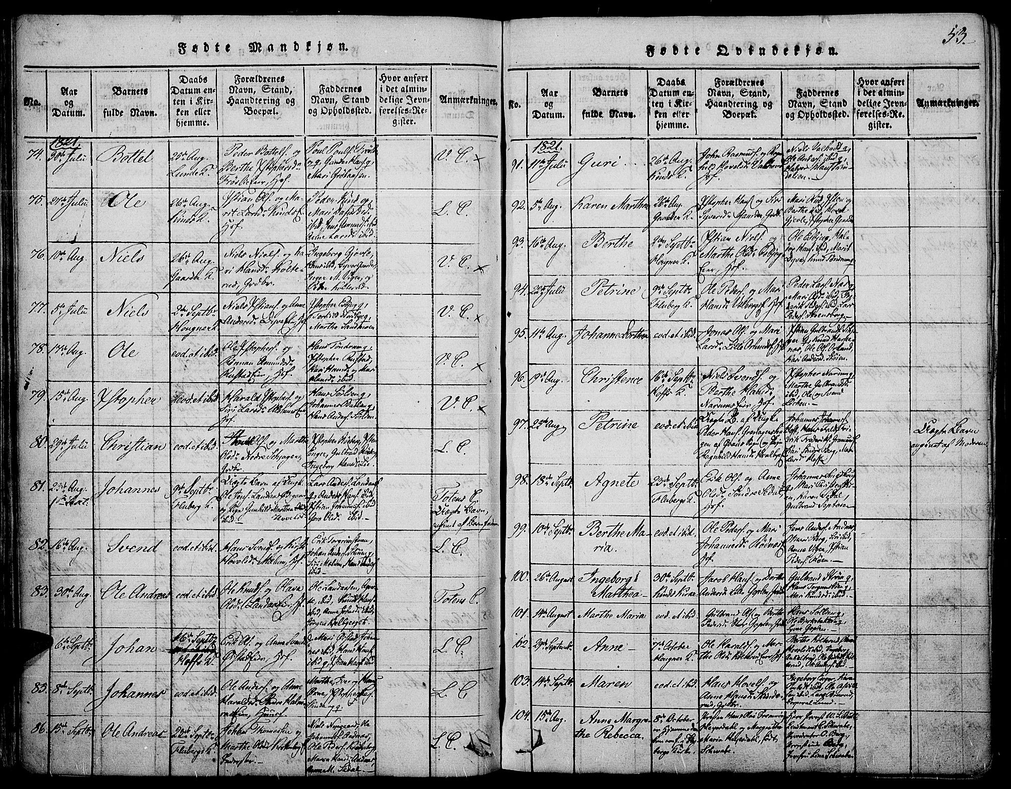 Land prestekontor, AV/SAH-PREST-120/H/Ha/Haa/L0007: Ministerialbok nr. 7, 1814-1830, s. 53