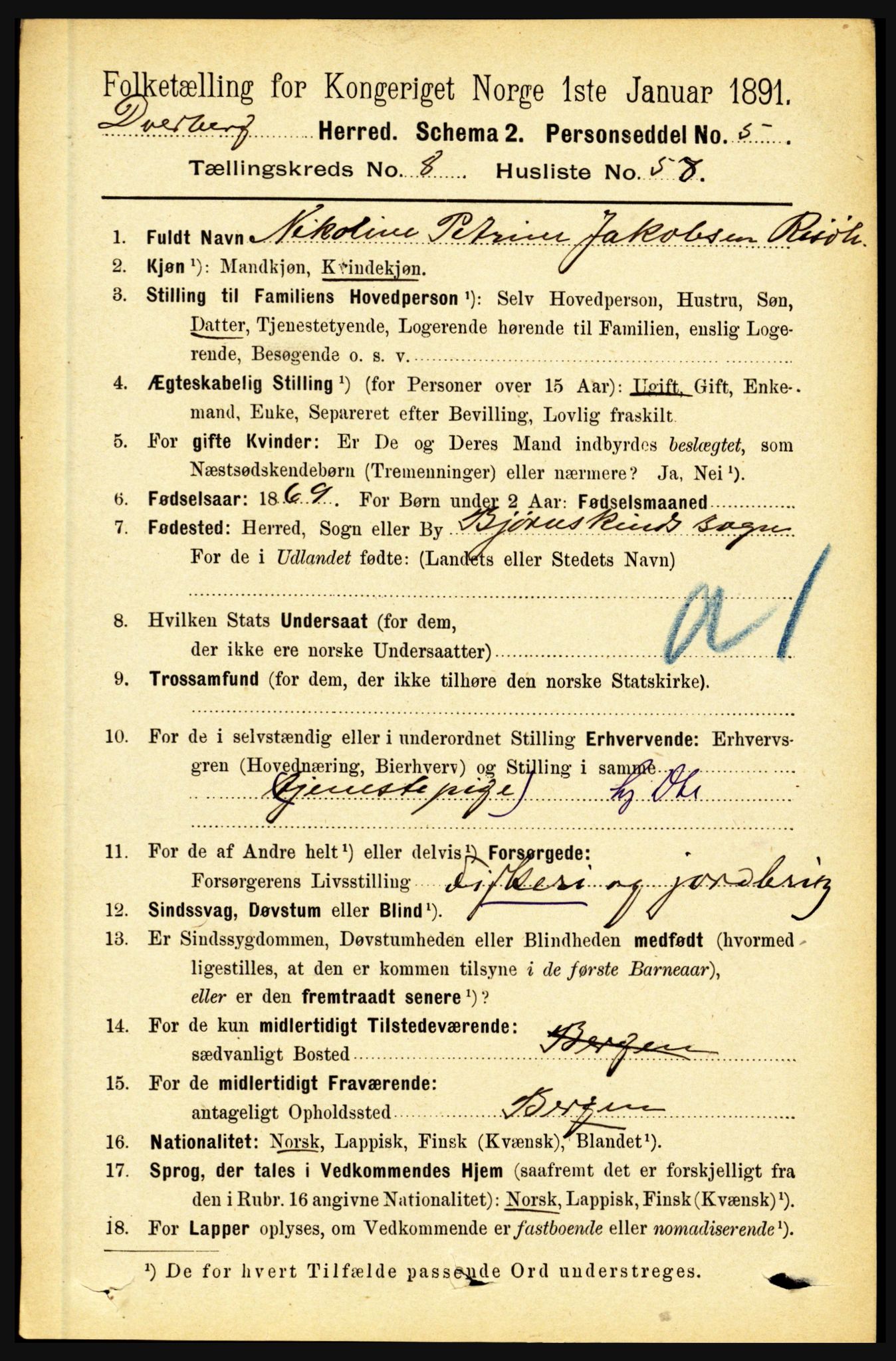 RA, Folketelling 1891 for 1872 Dverberg herred, 1891, s. 3469
