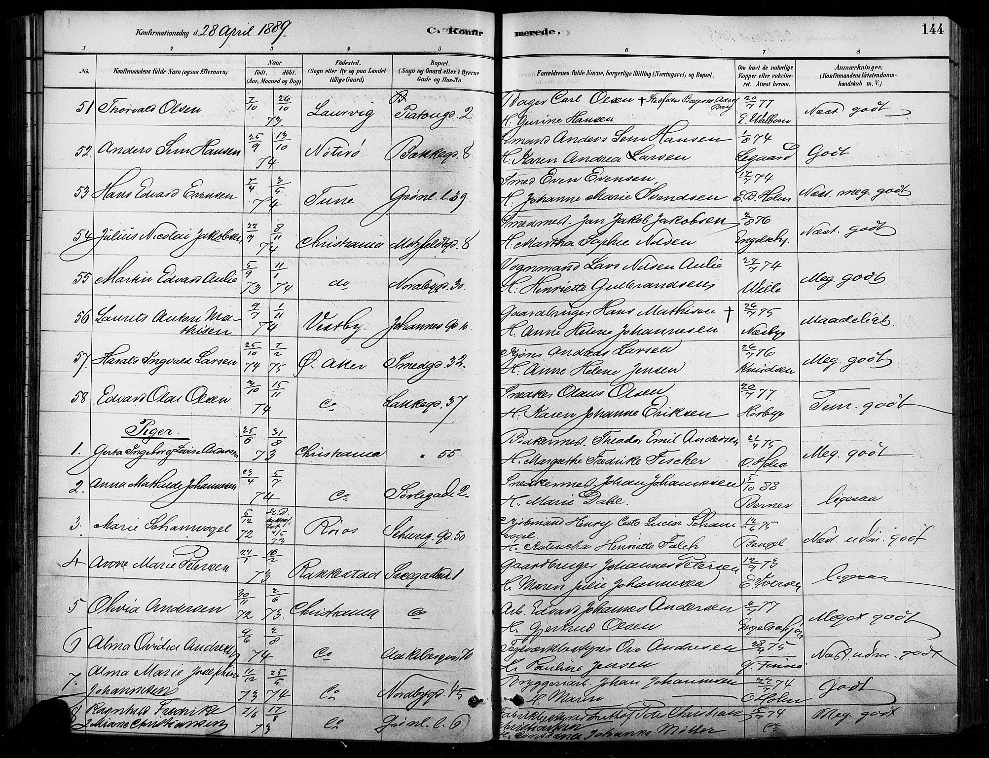 Grønland prestekontor Kirkebøker, AV/SAO-A-10848/F/Fa/L0008: Ministerialbok nr. 8, 1881-1893, s. 144