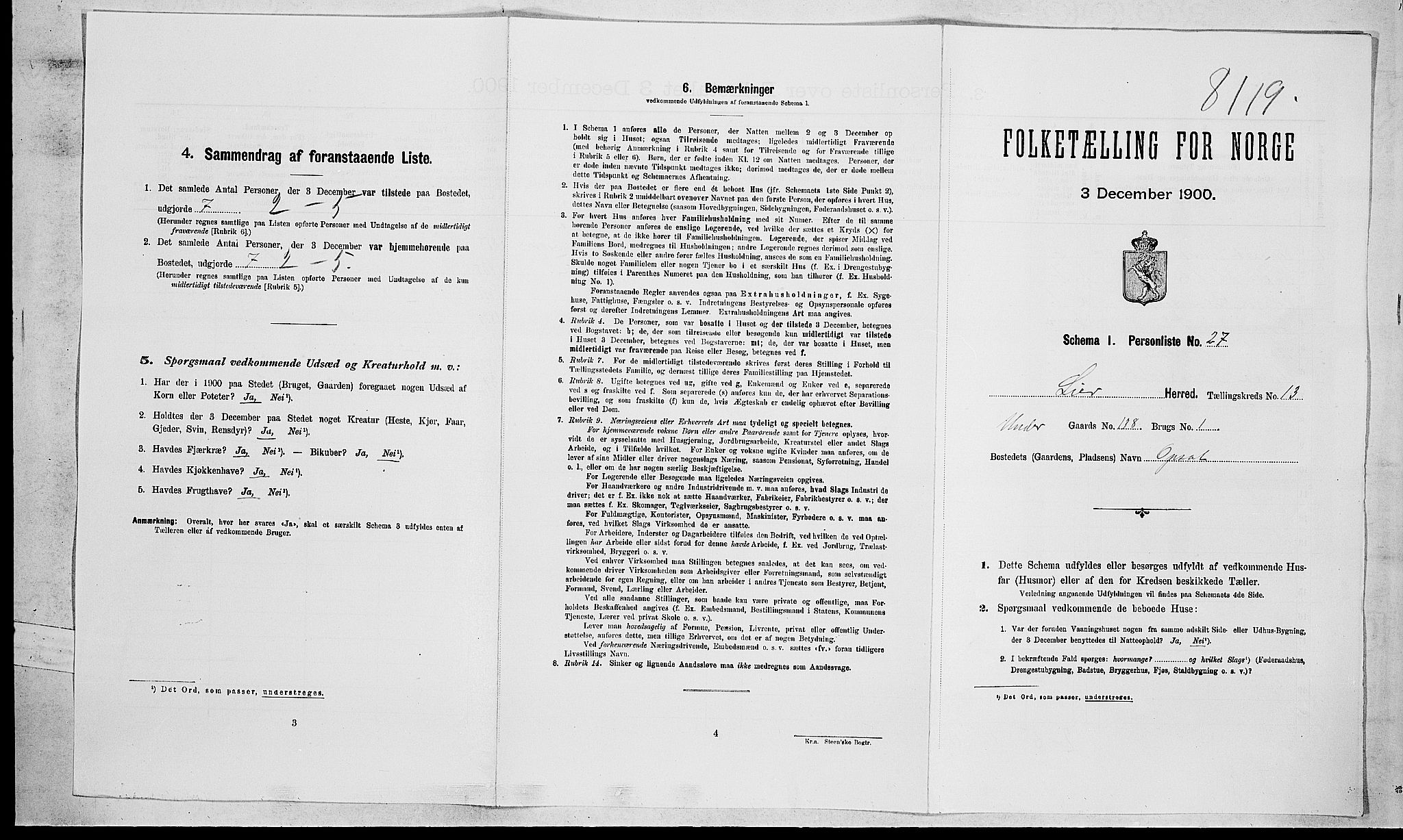 RA, Folketelling 1900 for 0626 Lier herred, 1900, s. 2164