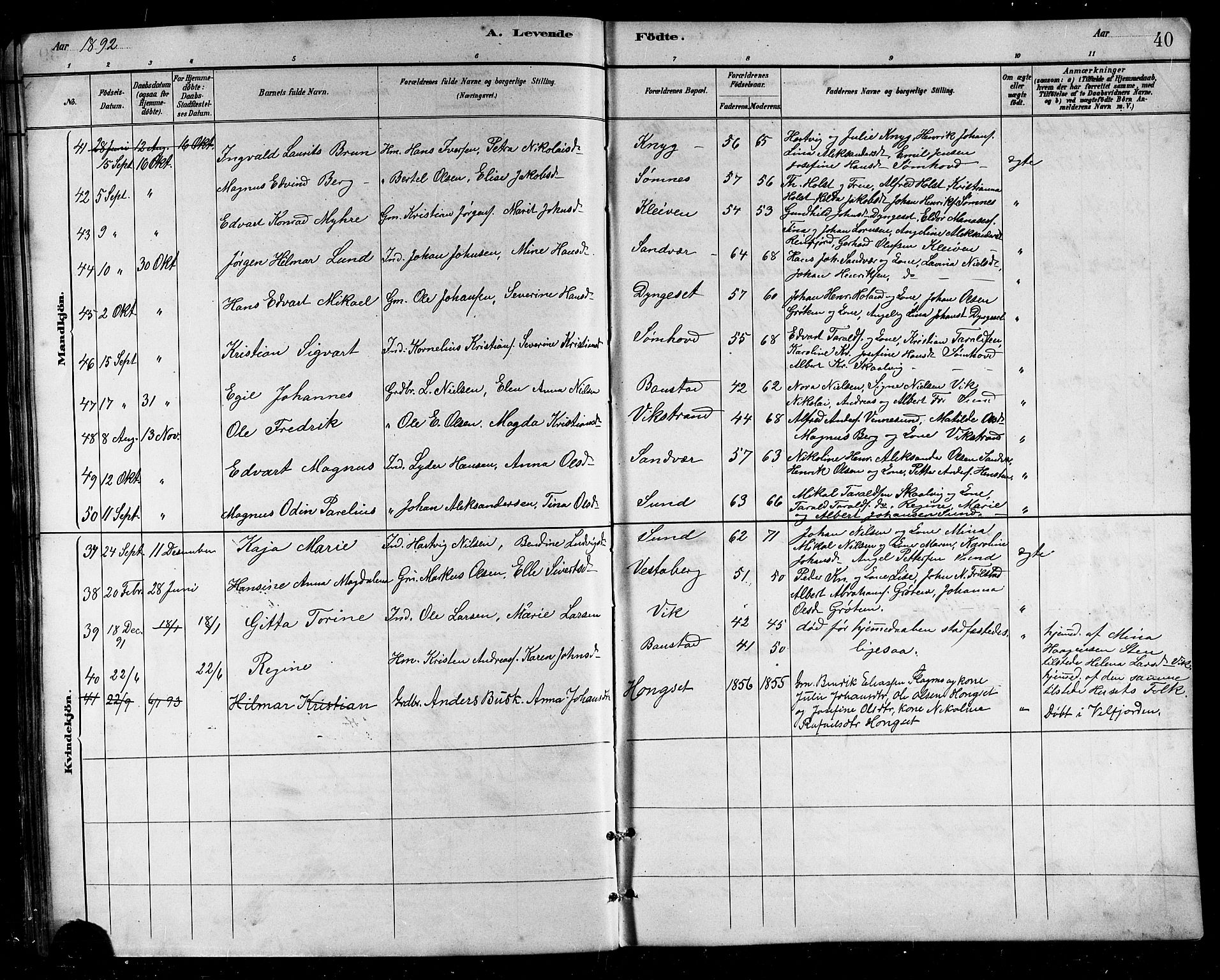 Ministerialprotokoller, klokkerbøker og fødselsregistre - Nordland, AV/SAT-A-1459/812/L0188: Klokkerbok nr. 812C06, 1884-1912, s. 40