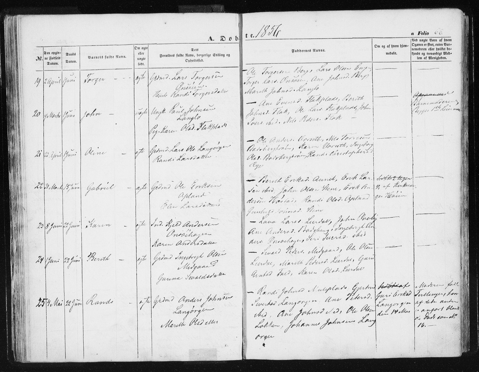Ministerialprotokoller, klokkerbøker og fødselsregistre - Sør-Trøndelag, SAT/A-1456/612/L0376: Ministerialbok nr. 612A08, 1846-1859, s. 66