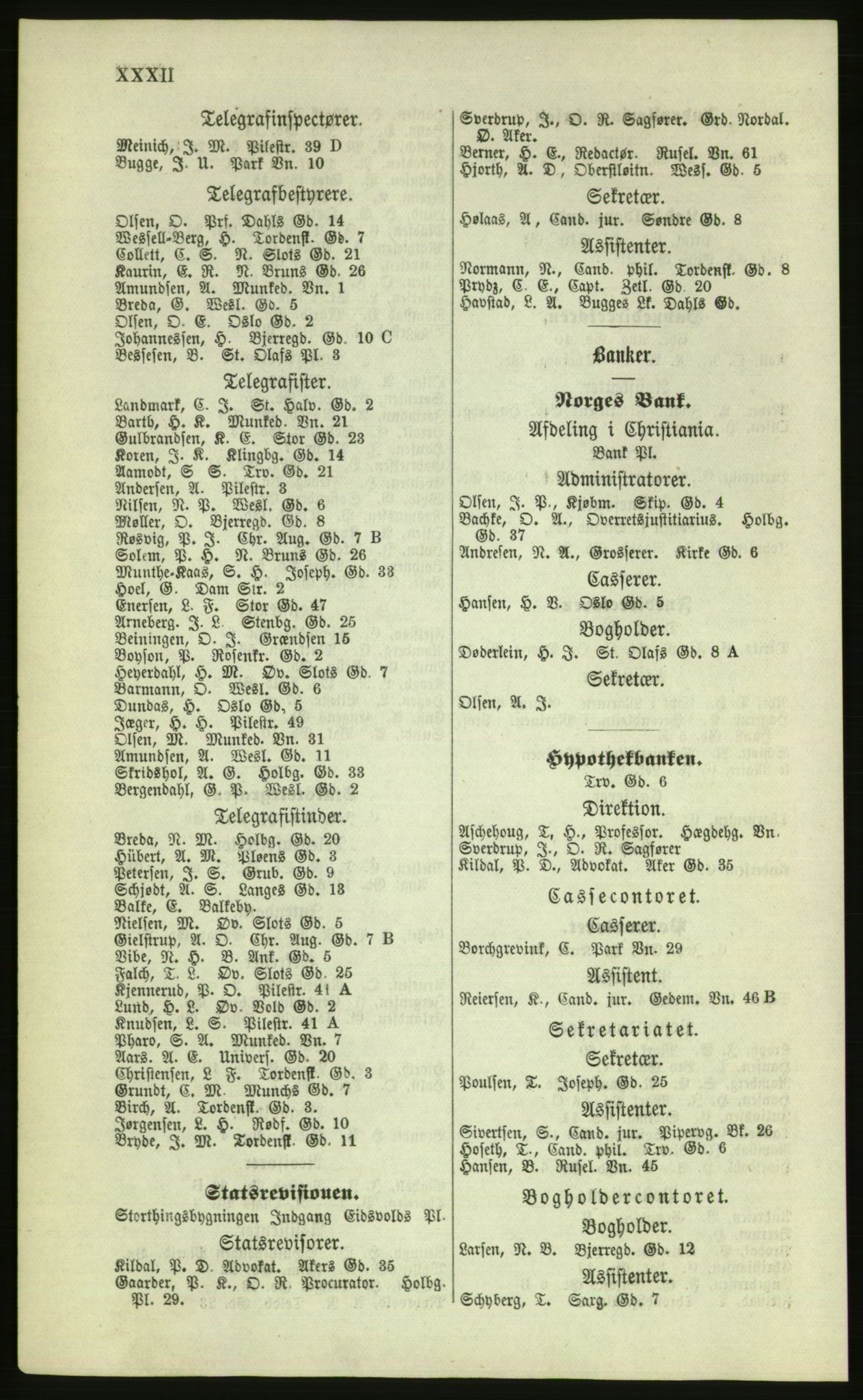 Kristiania/Oslo adressebok, PUBL/-, 1879, s. XXXII