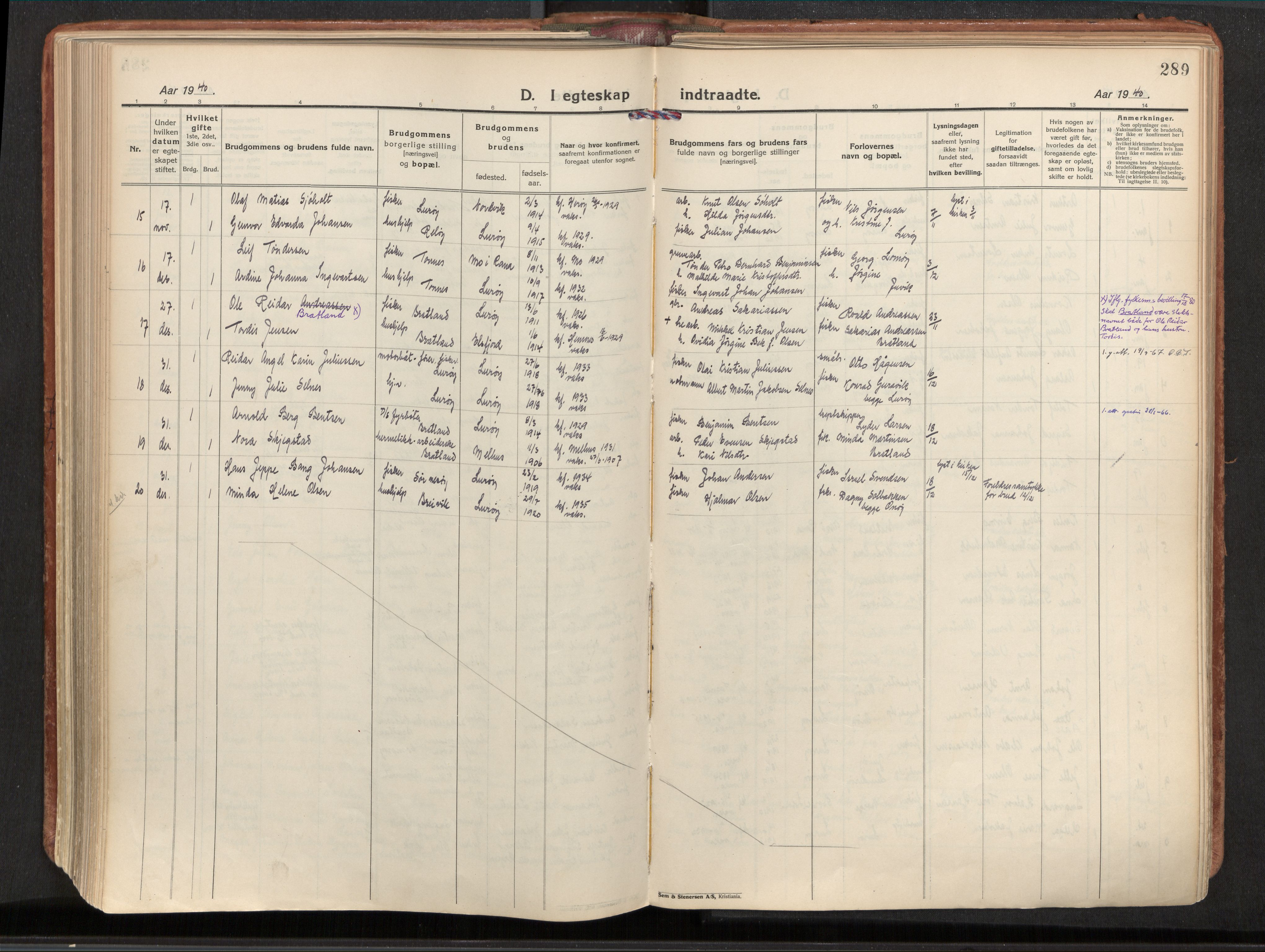 Ministerialprotokoller, klokkerbøker og fødselsregistre - Nordland, SAT/A-1459/839/L0570: Ministerialbok nr. 839A07, 1923-1942, s. 289