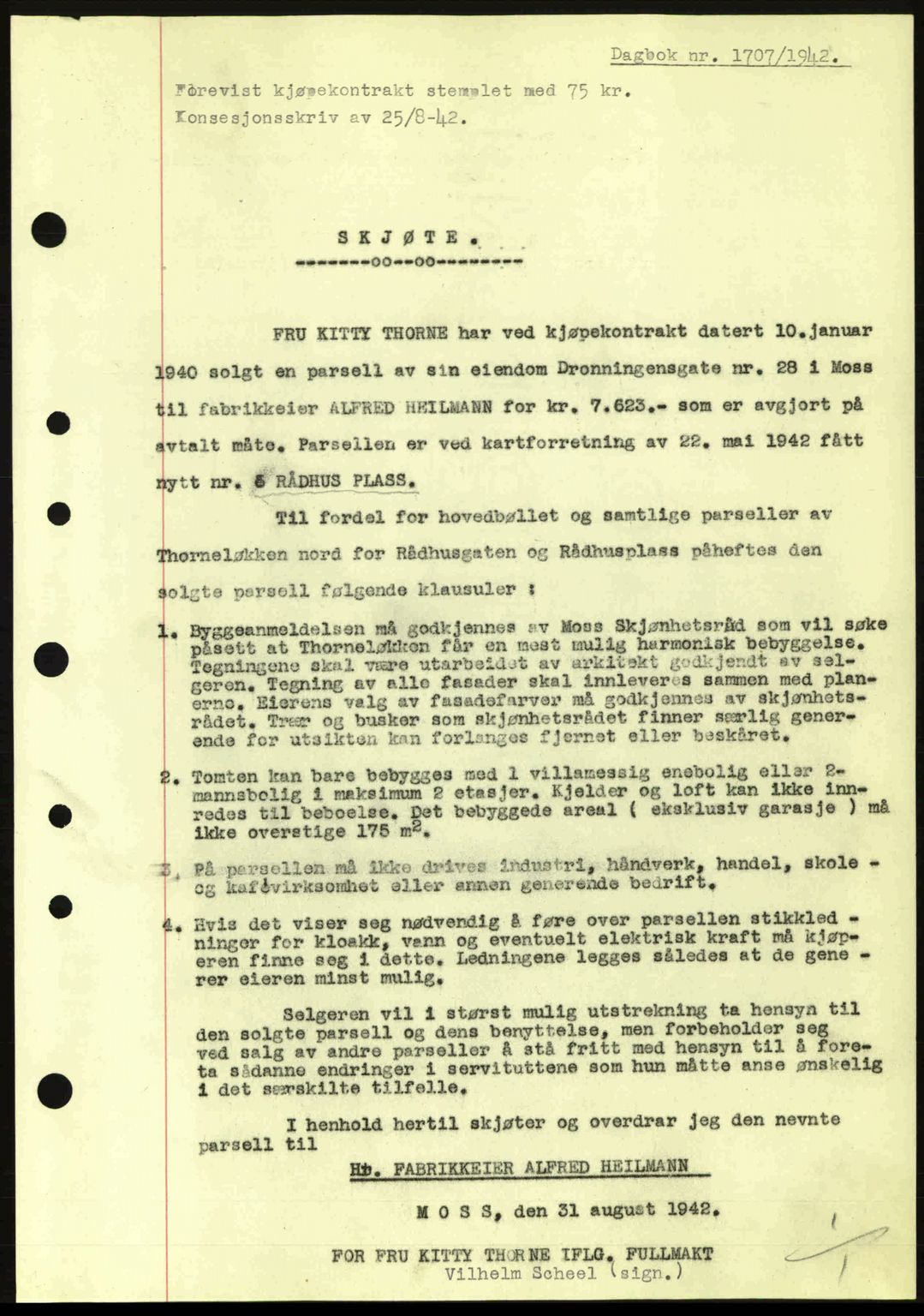 Moss sorenskriveri, SAO/A-10168: Pantebok nr. A10, 1942-1943, Dagboknr: 1707/1942