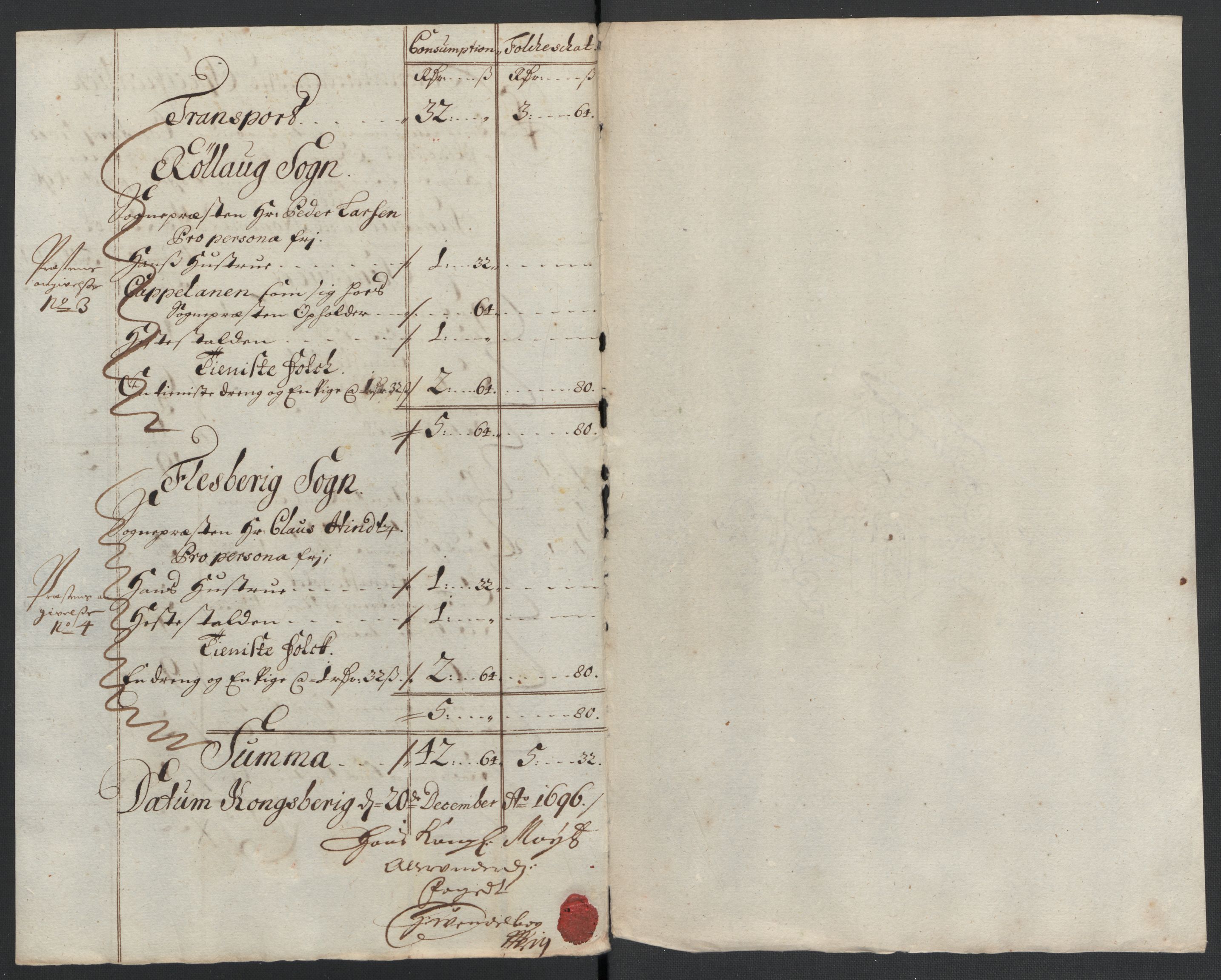 Rentekammeret inntil 1814, Reviderte regnskaper, Fogderegnskap, AV/RA-EA-4092/R24/L1576: Fogderegnskap Numedal og Sandsvær, 1696-1697, s. 170