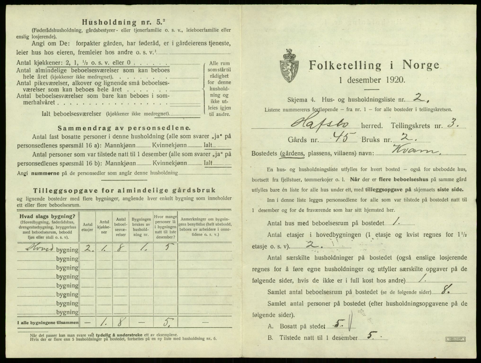 SAB, Folketelling 1920 for 1425 Hafslo herred, 1920, s. 202