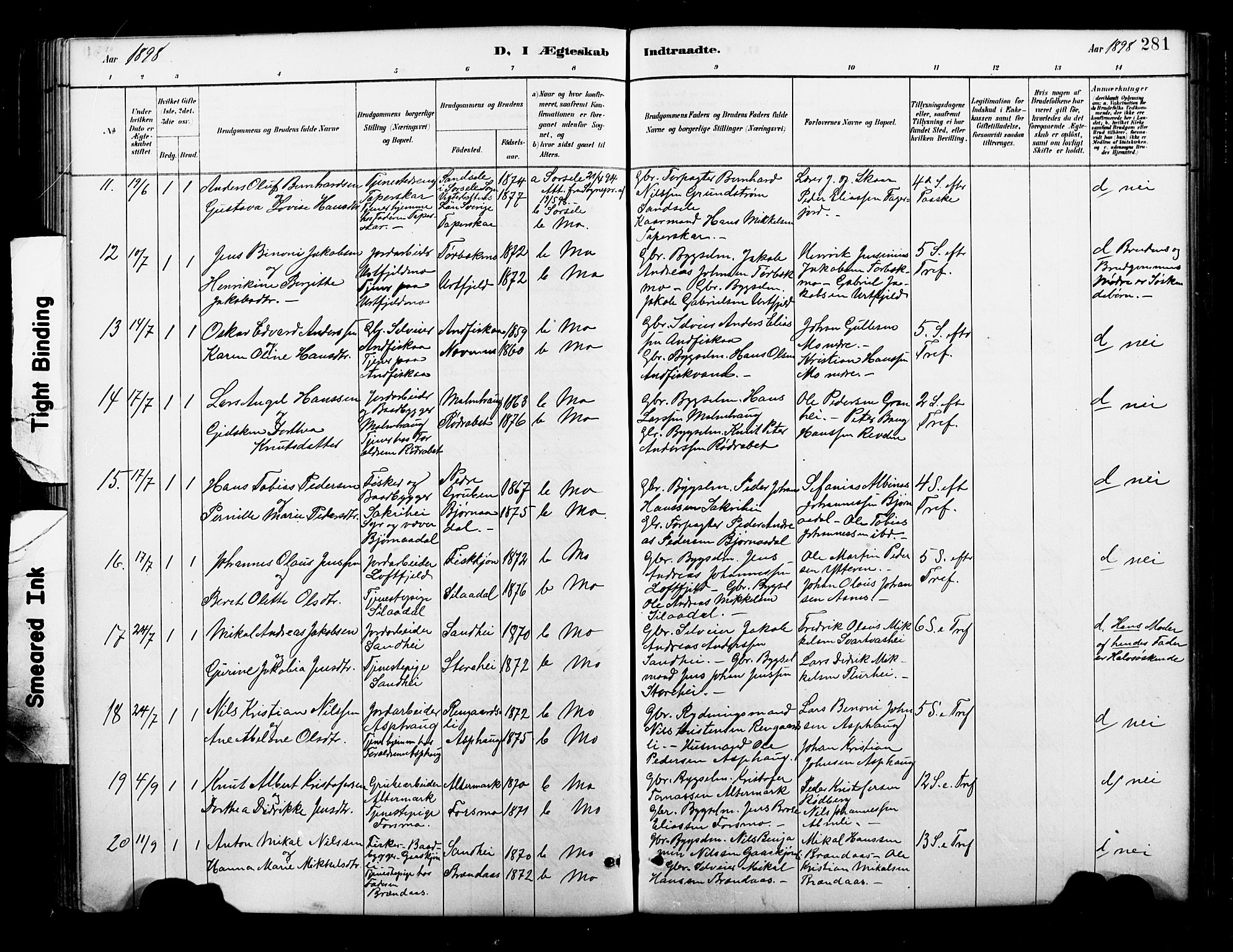 Ministerialprotokoller, klokkerbøker og fødselsregistre - Nordland, AV/SAT-A-1459/827/L0421: Klokkerbok nr. 827C10, 1887-1906, s. 281