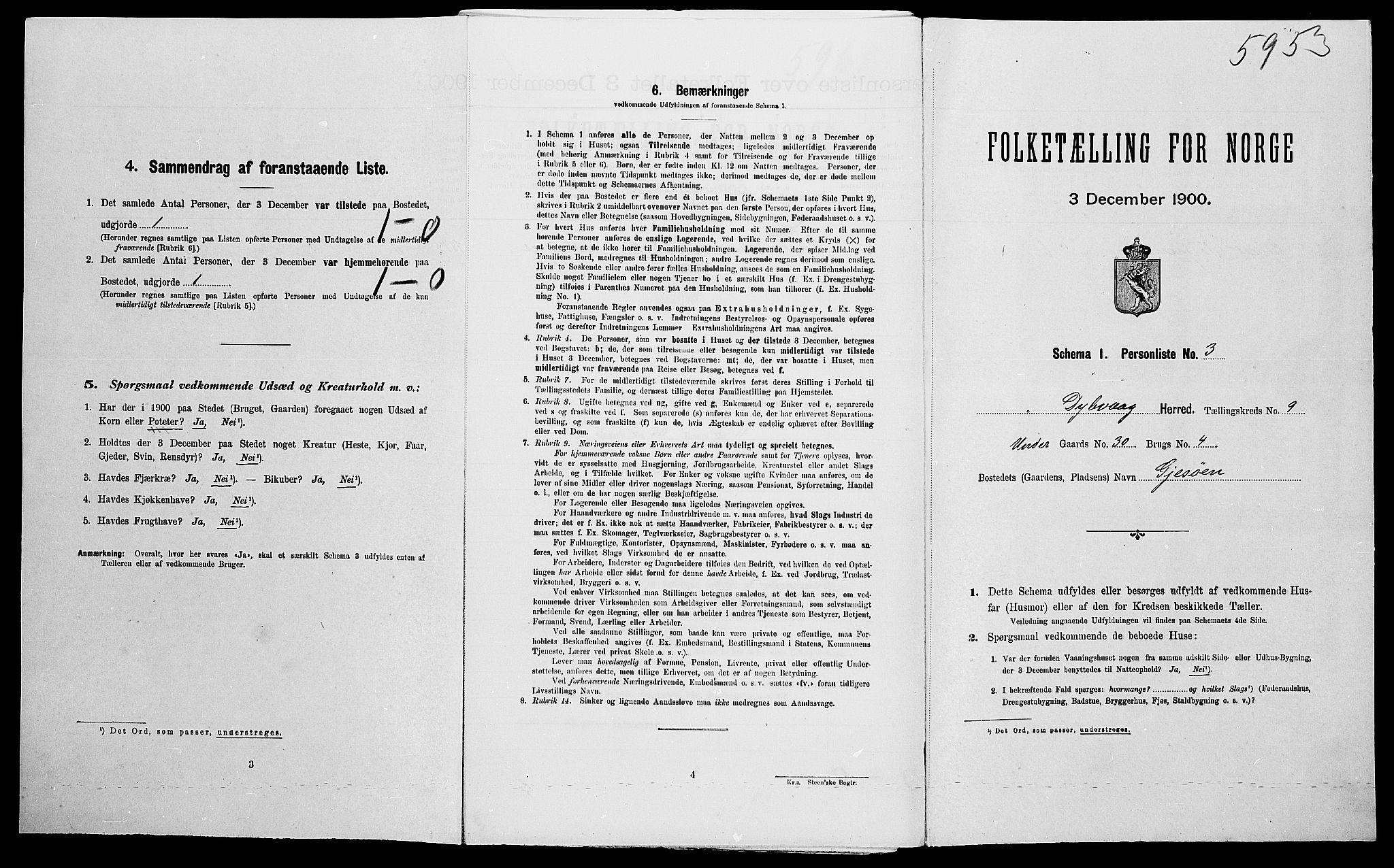 SAK, Folketelling 1900 for 0915 Dypvåg herred, 1900, s. 1025
