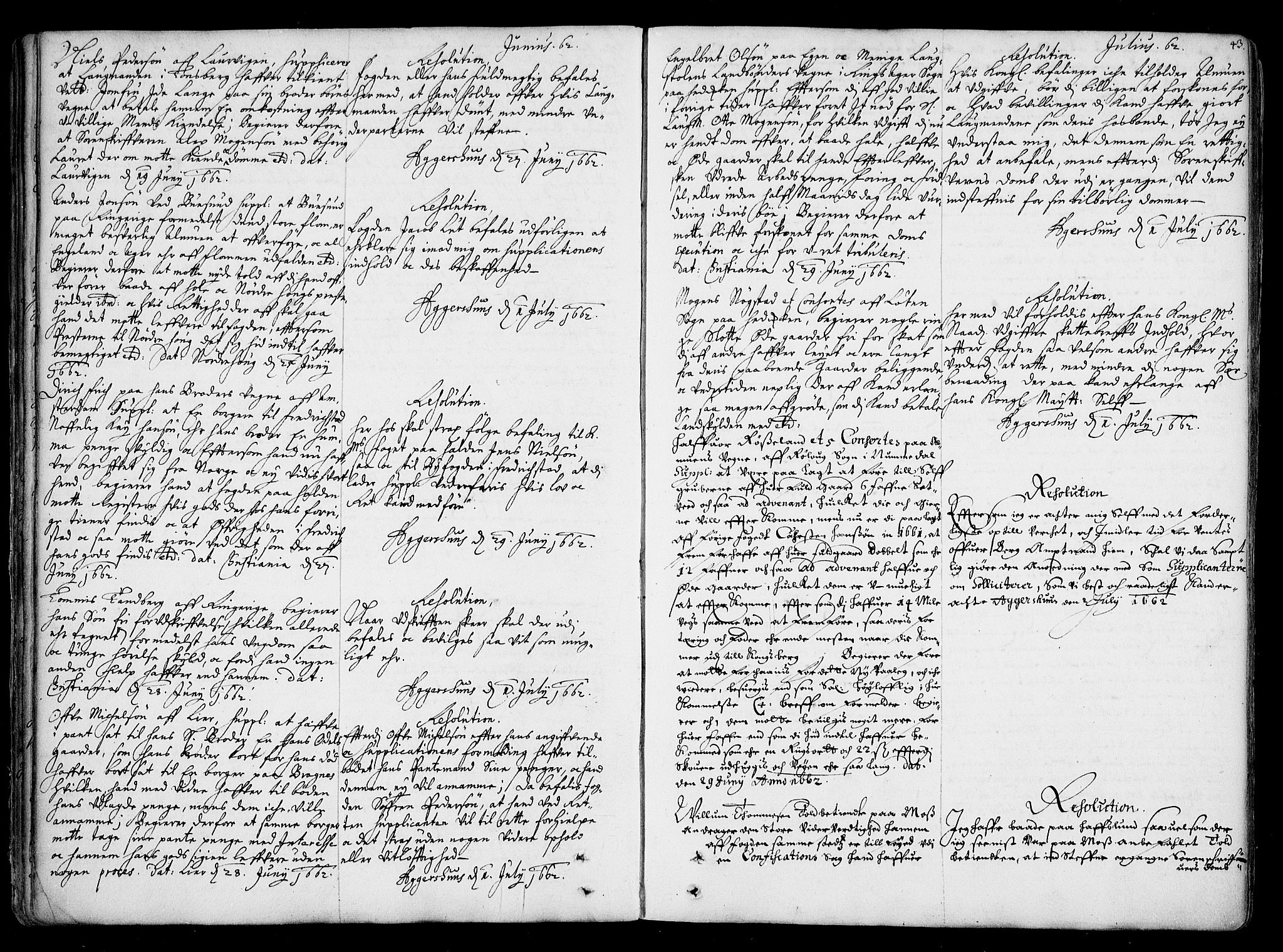 Stattholderembetet 1572-1771, AV/RA-EA-2870/Ad/L0001: Supplikasjons- og resolusjonsprotokoll, 1662-1669, s. 42b-43a