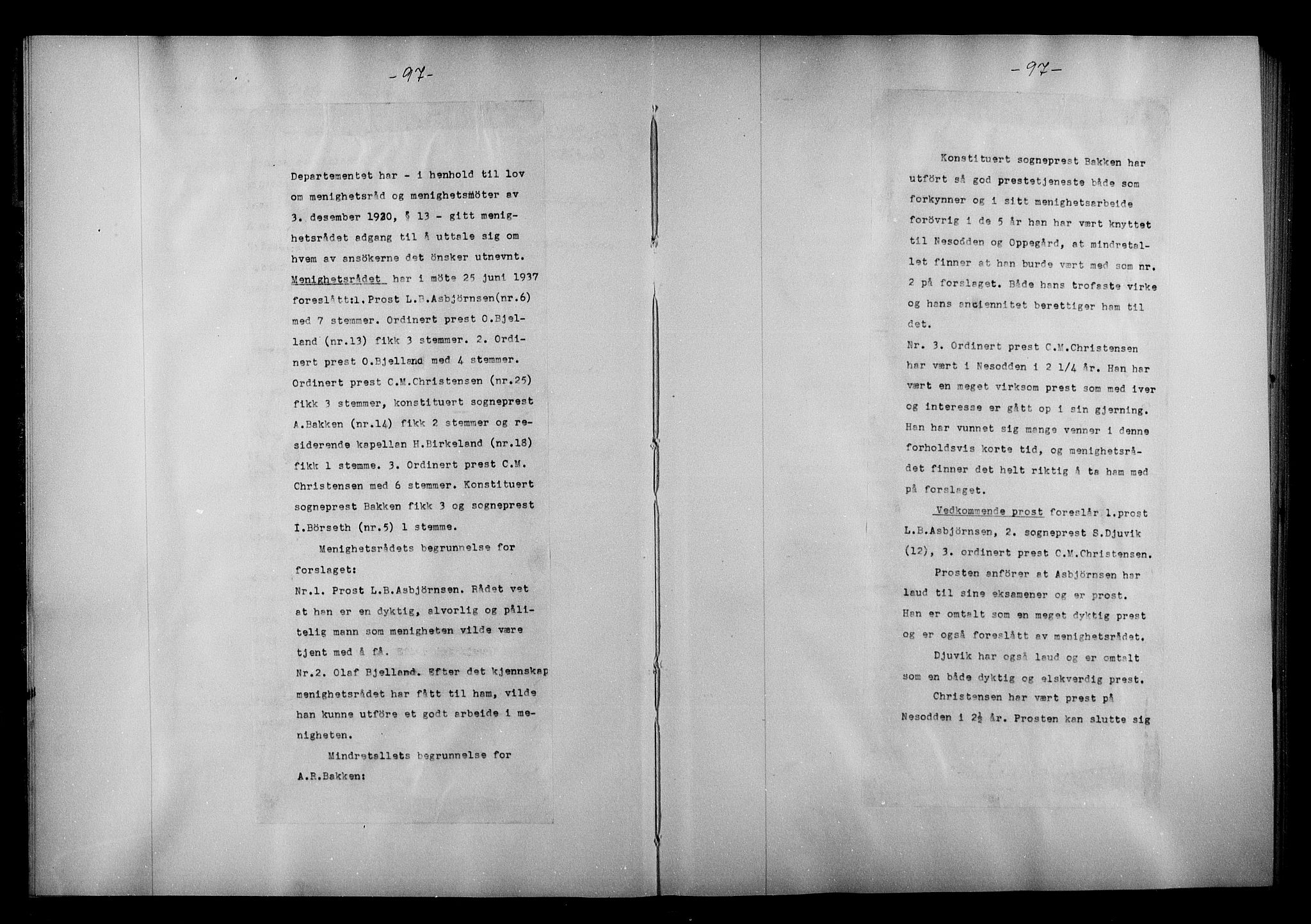 Kirke- og undervisningsdepartementet, Kontoret  for kirke og geistlighet A, AV/RA-S-1007/A/Aa/L0357: Referatprotokoll m/register, bd. 2. Ref.nr. 94-181, 1937