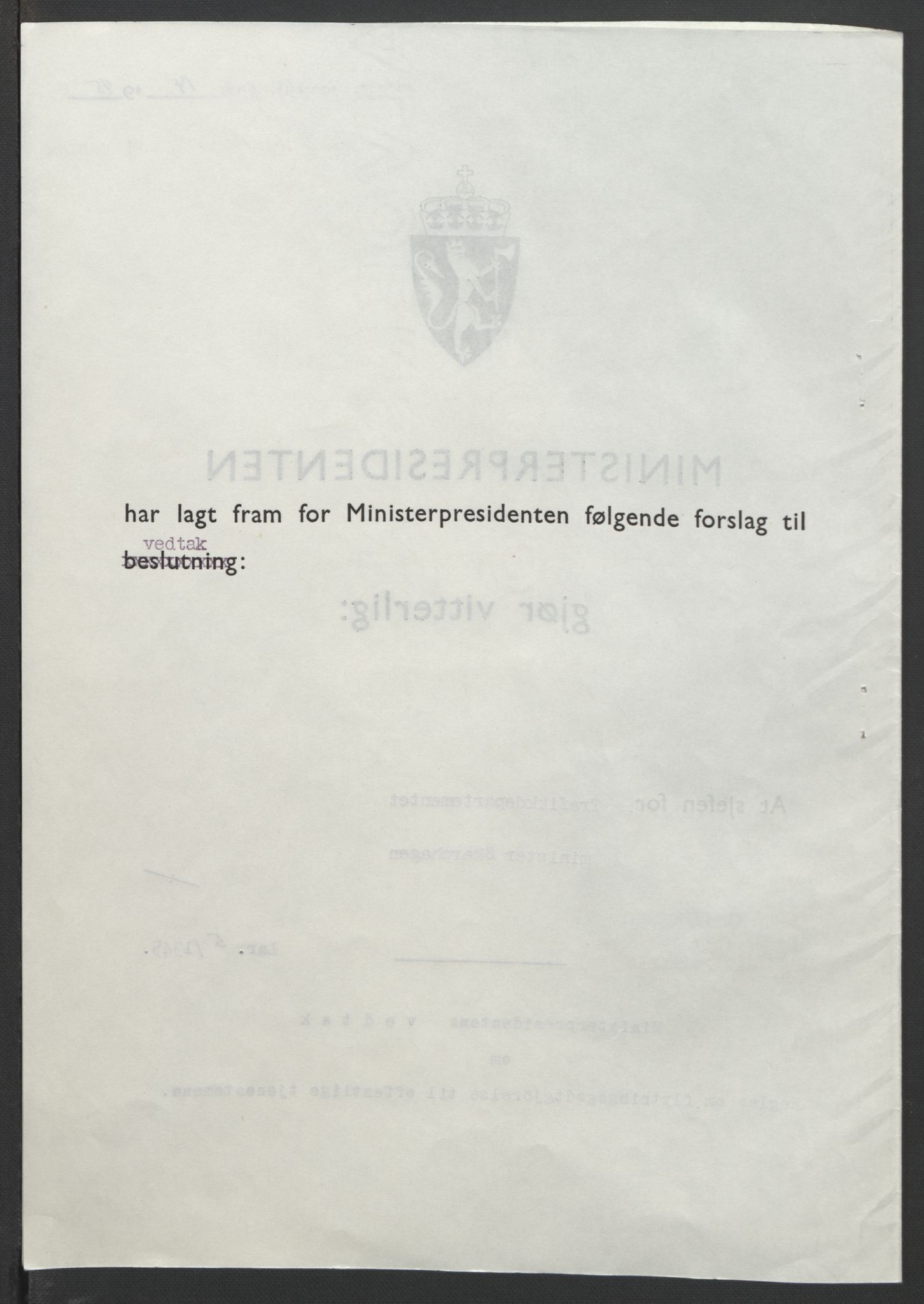 NS-administrasjonen 1940-1945 (Statsrådsekretariatet, de kommisariske statsråder mm), RA/S-4279/D/Db/L0101/0001: -- / Lover og vedtak, 1945, s. 185