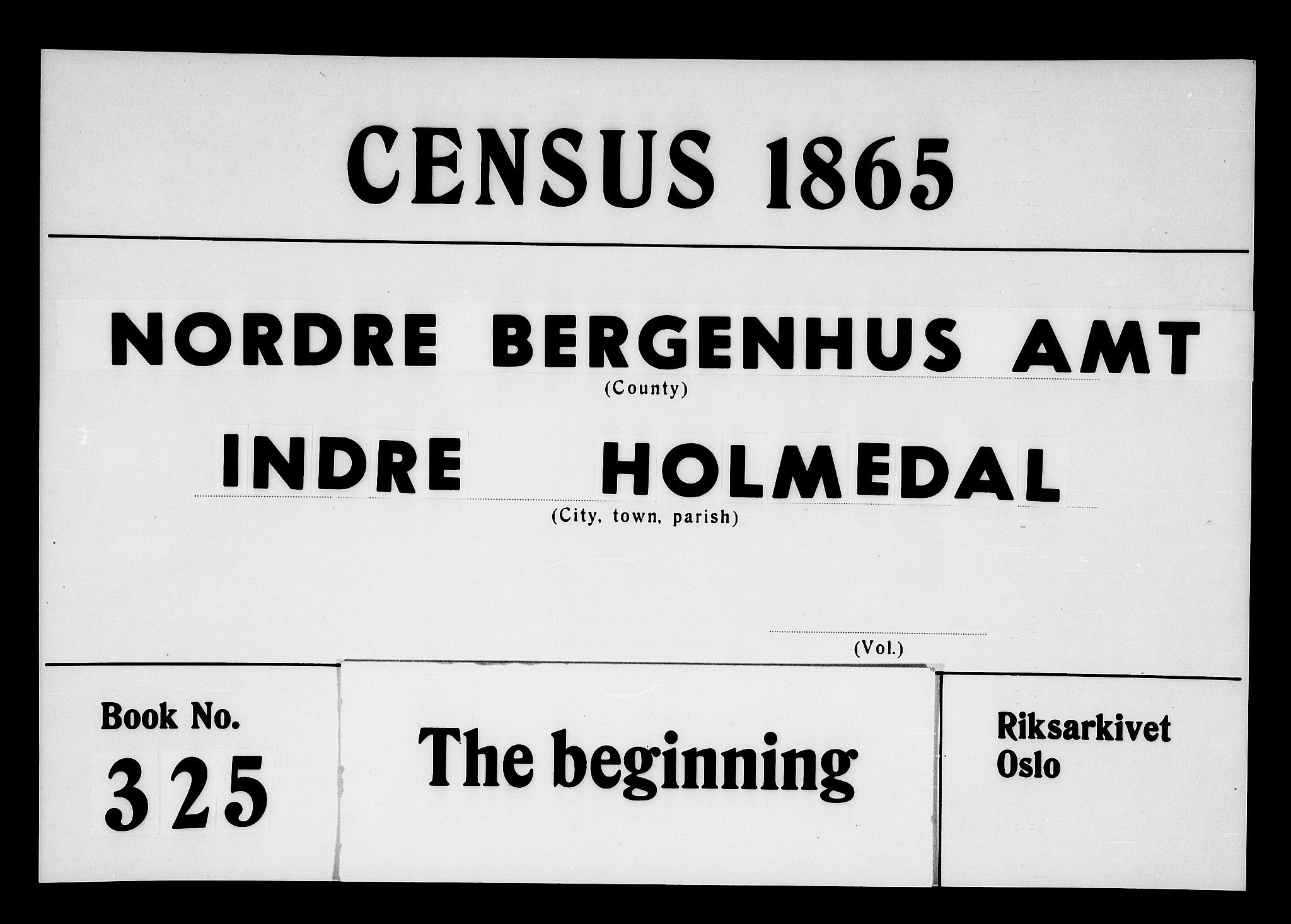RA, Folketelling 1865 for 1430P Indre Holmedal prestegjeld, 1865, s. 1