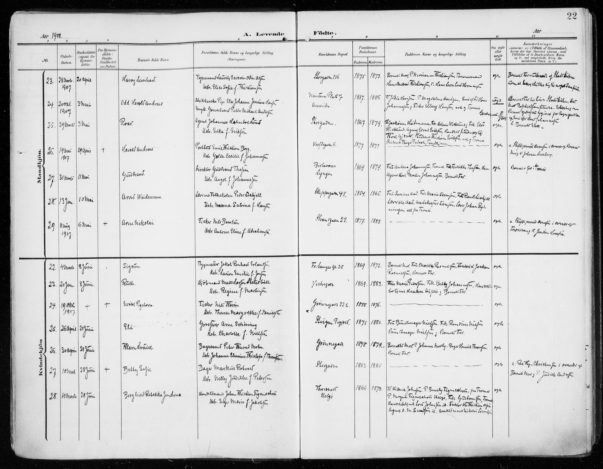 Tromsø sokneprestkontor/stiftsprosti/domprosti, AV/SATØ-S-1343/G/Ga/L0017kirke: Ministerialbok nr. 17, 1907-1917, s. 22