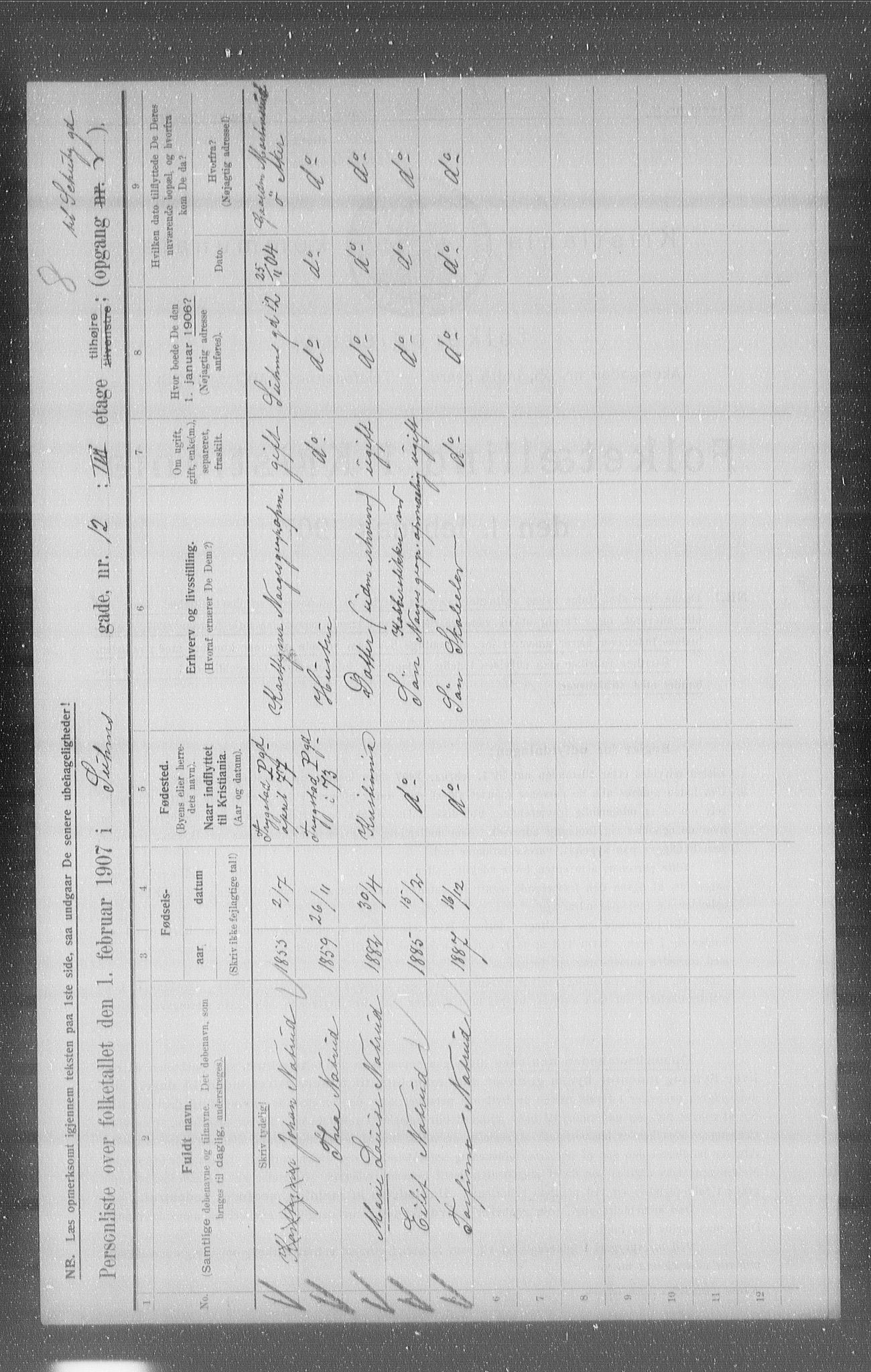 OBA, Kommunal folketelling 1.2.1907 for Kristiania kjøpstad, 1907, s. 53294