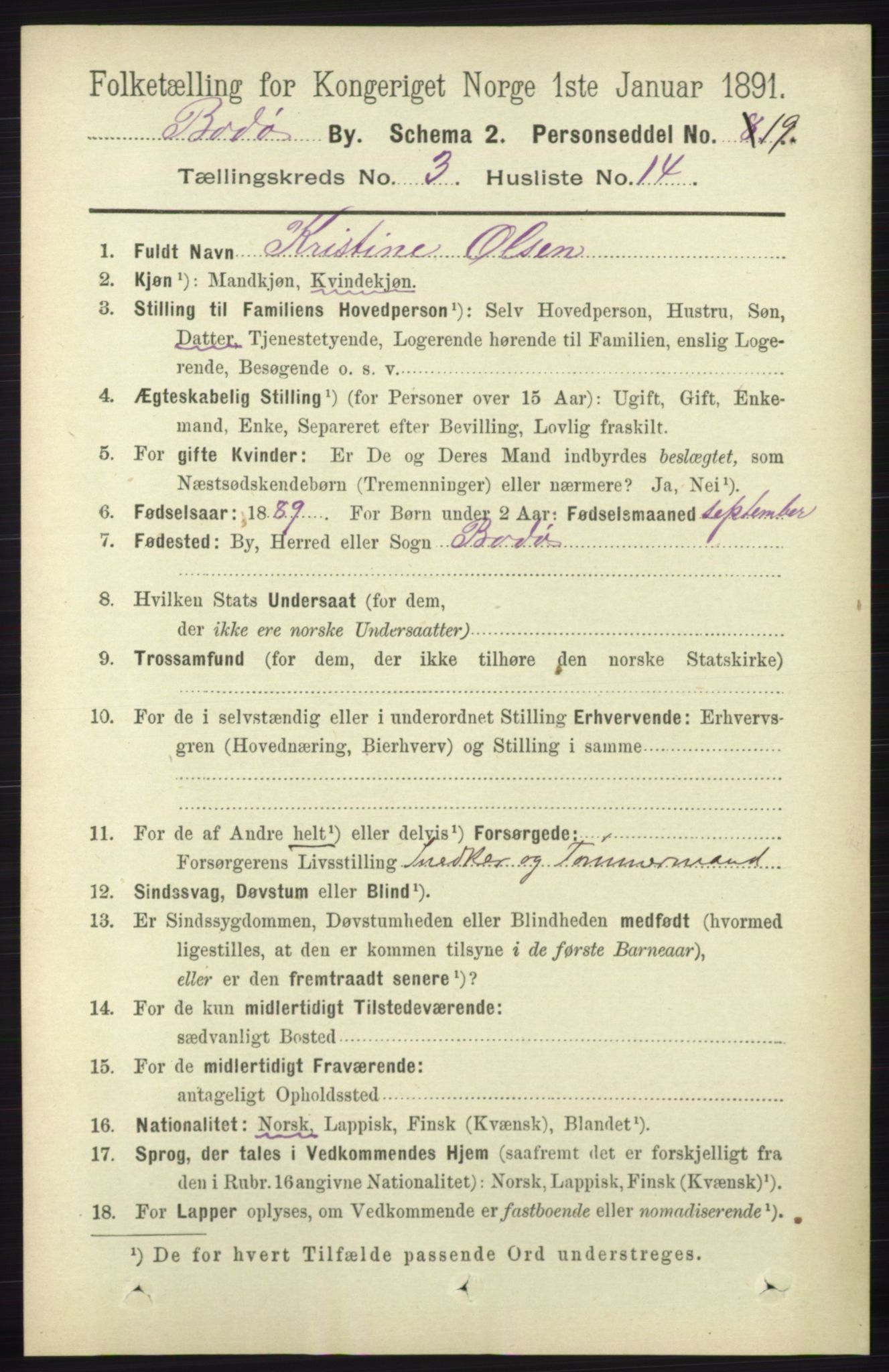RA, Folketelling 1891 for 1804 Bodø kjøpstad, 1891, s. 2198