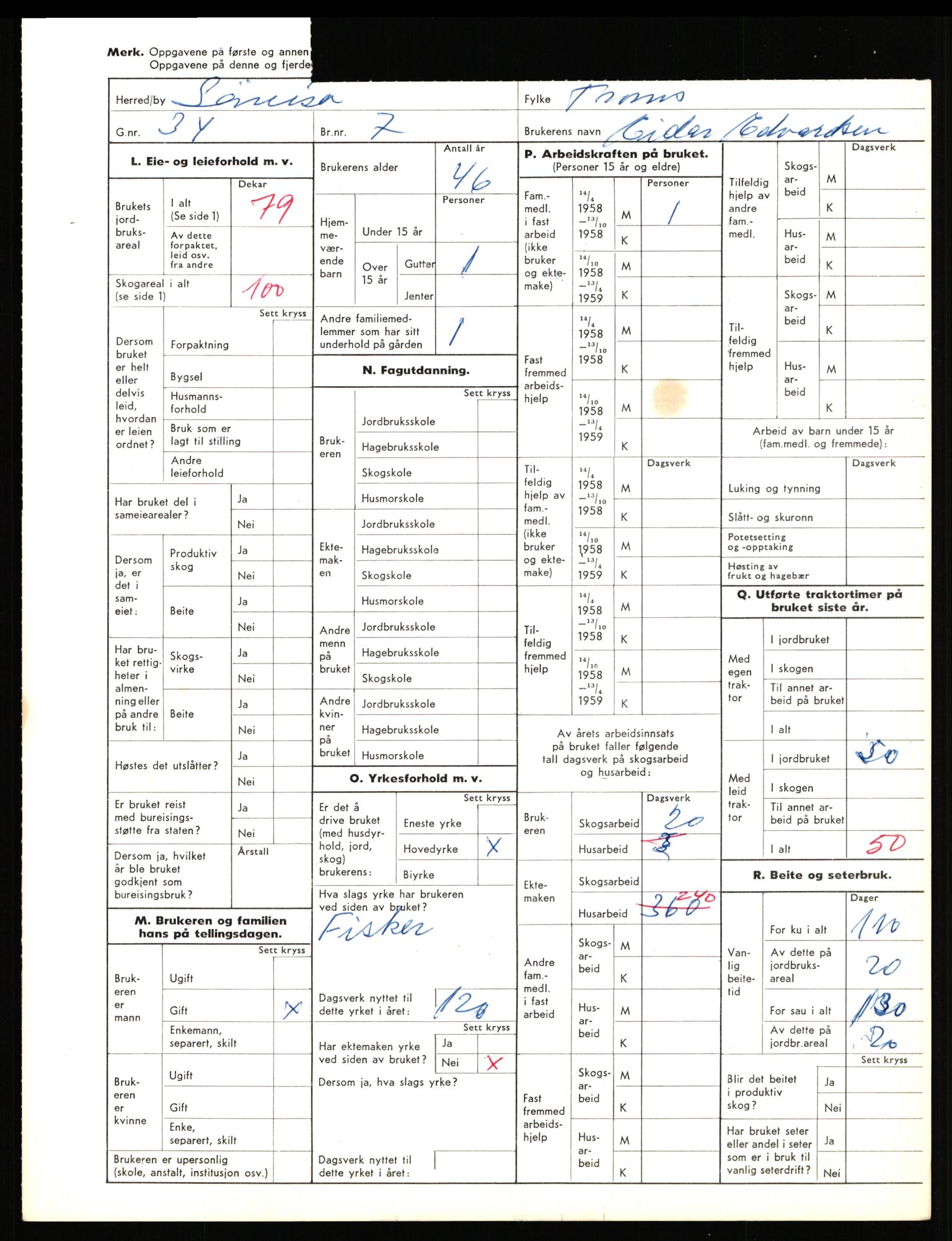 Statistisk sentralbyrå, Næringsøkonomiske emner, Jordbruk, skogbruk, jakt, fiske og fangst, AV/RA-S-2234/G/Gd/L0656: Troms: 1924 Målselv (kl. 0-3) og 1925 Sørreisa, 1959, s. 2112