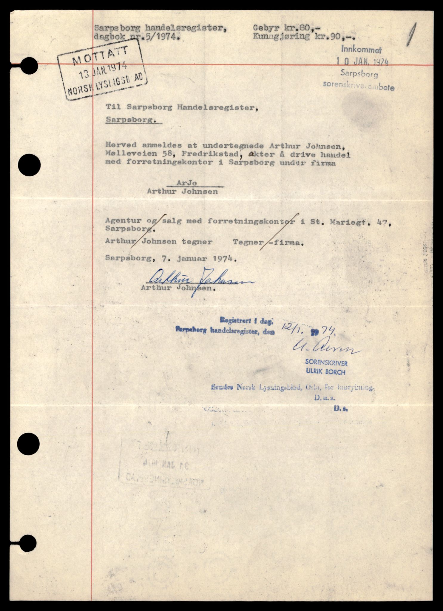 Sarpsborg tingrett, AV/SAT-A-10471a/K/Kb/Kbb/L0002: Enkeltmannsforetak, Ar - Bp, 1890-1989, s. 3